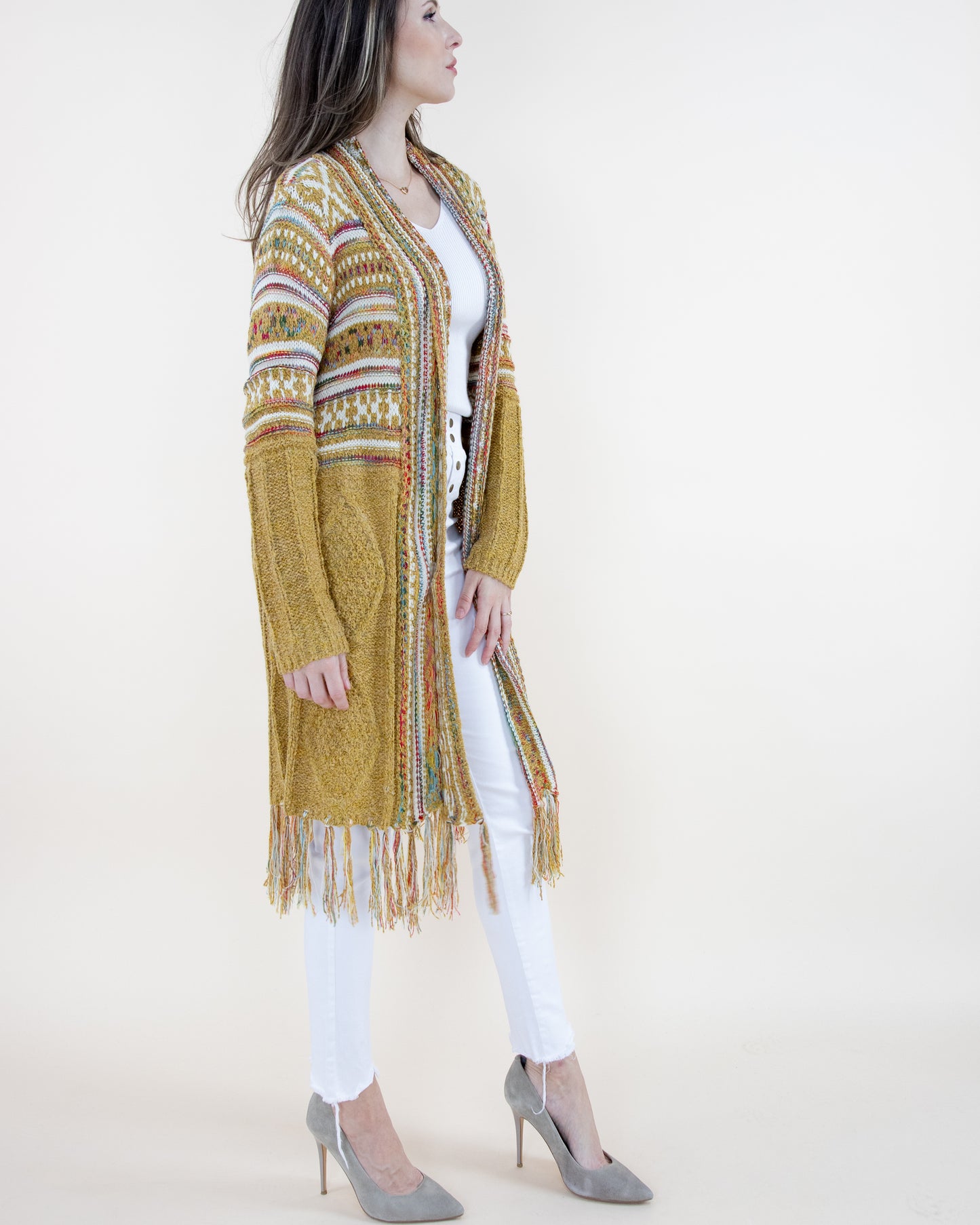 Upper Tribal Stripe Cardigan w/ Fringe - (S/M, L/XL)