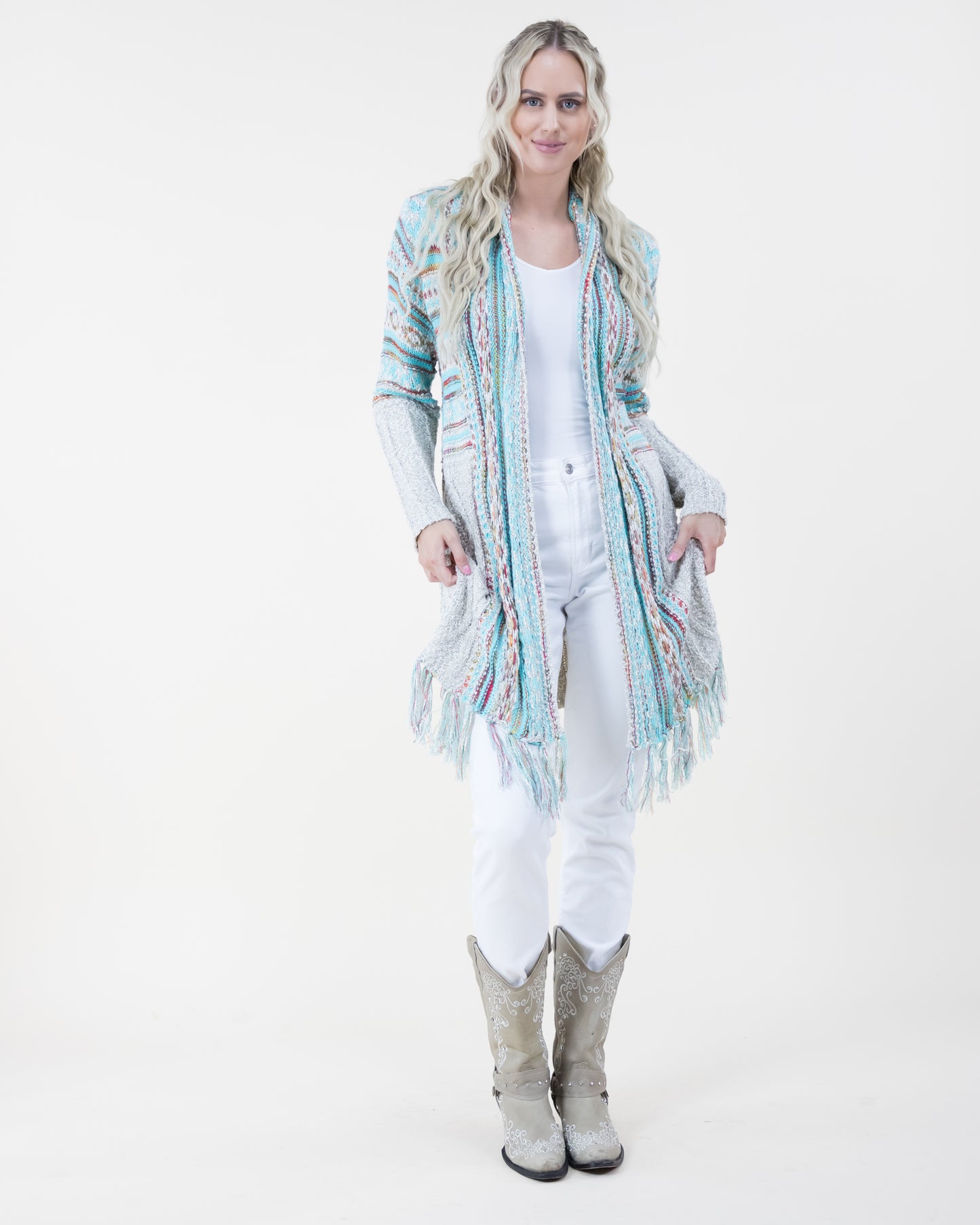 Upper Tribal Stripe Cardigan w/ Fringe - (S/M, L/XL)