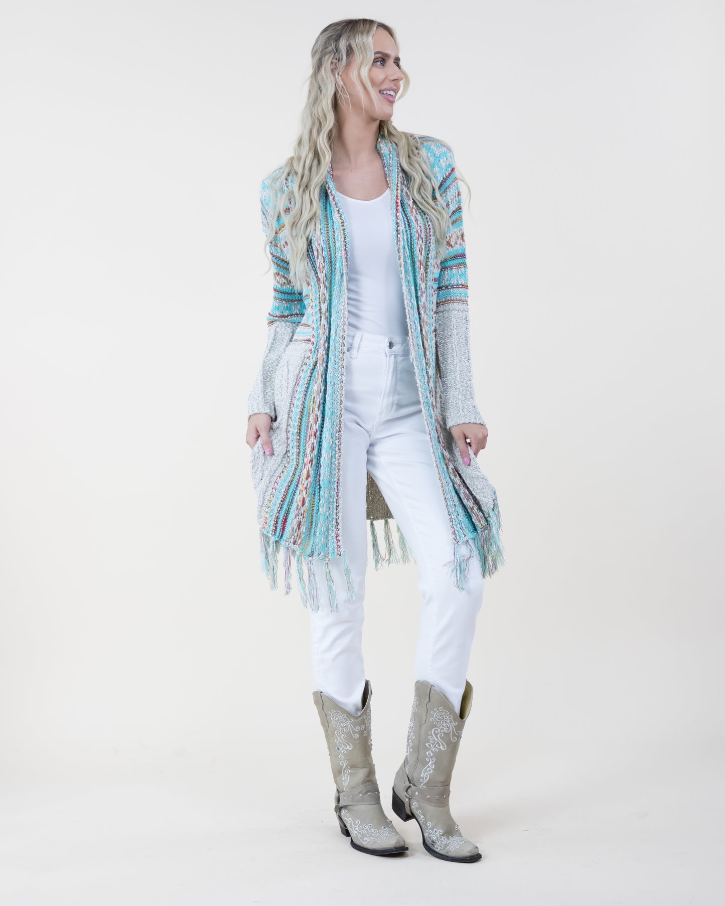 Upper Tribal Stripe Cardigan w/ Fringe - (S/M, L/XL)