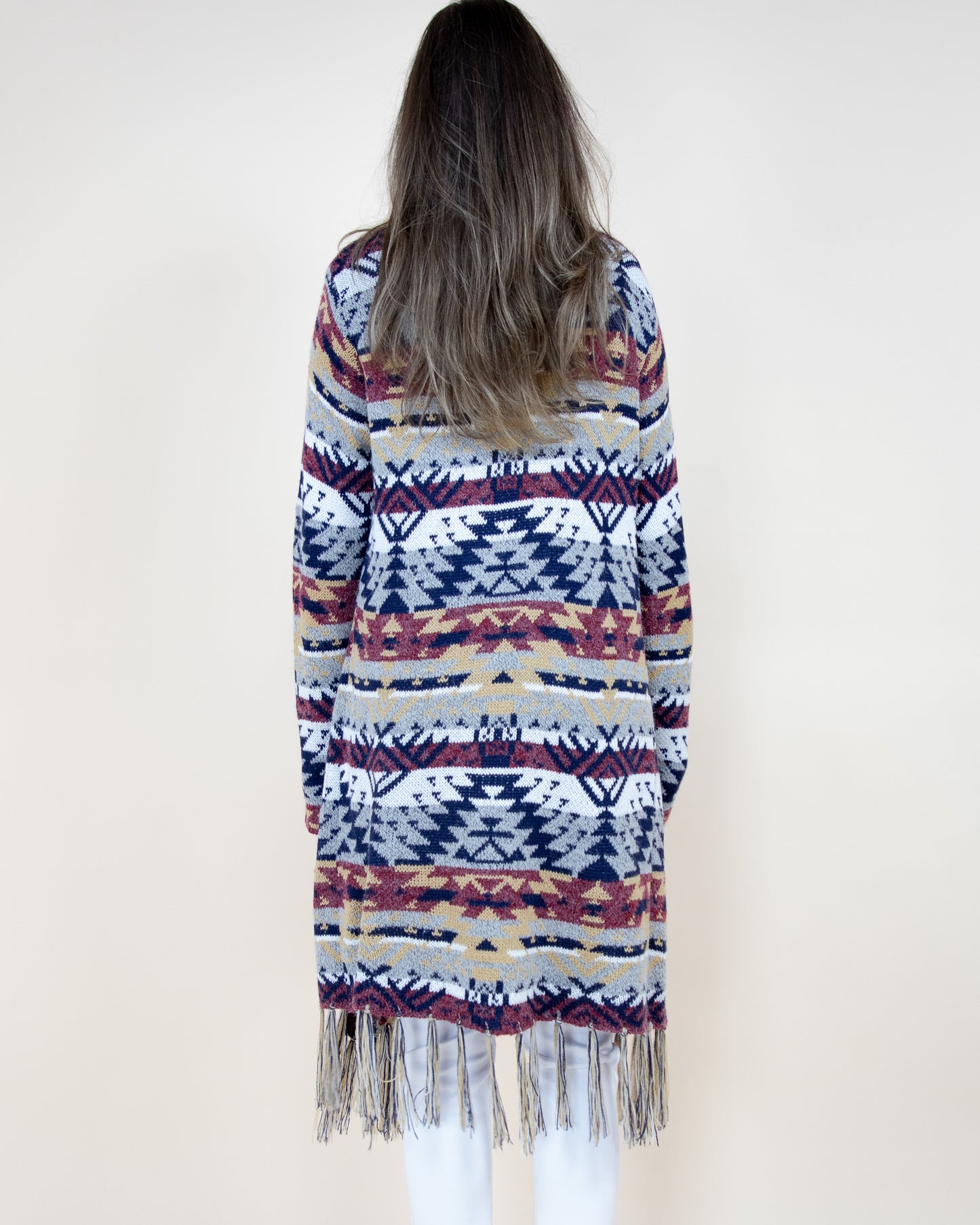 Aztec Bohemian Stripe Cardigan with Fringe