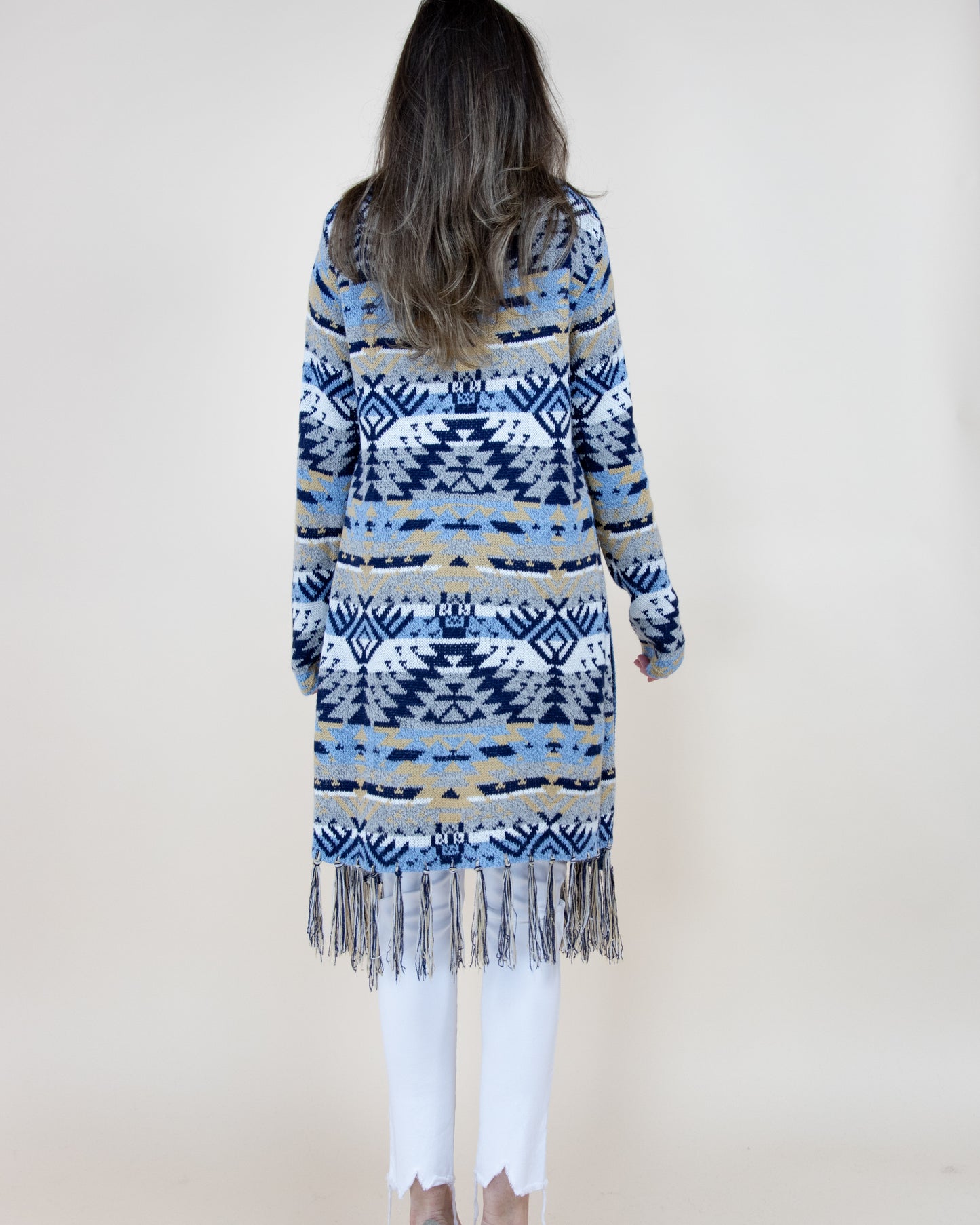 Aztec Bohemian Stripe Cardigan with Fringe