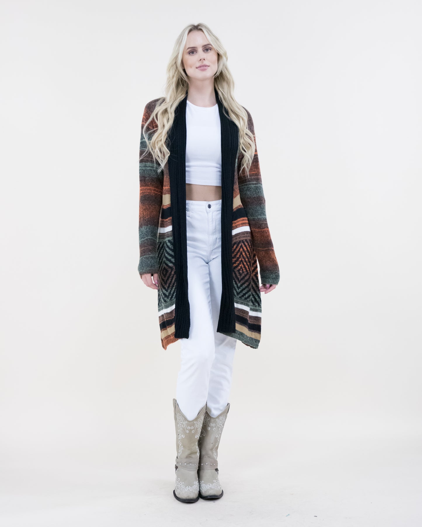 Multi-Color Stripe Geo Print Cardigan - (S/M, L/XL)