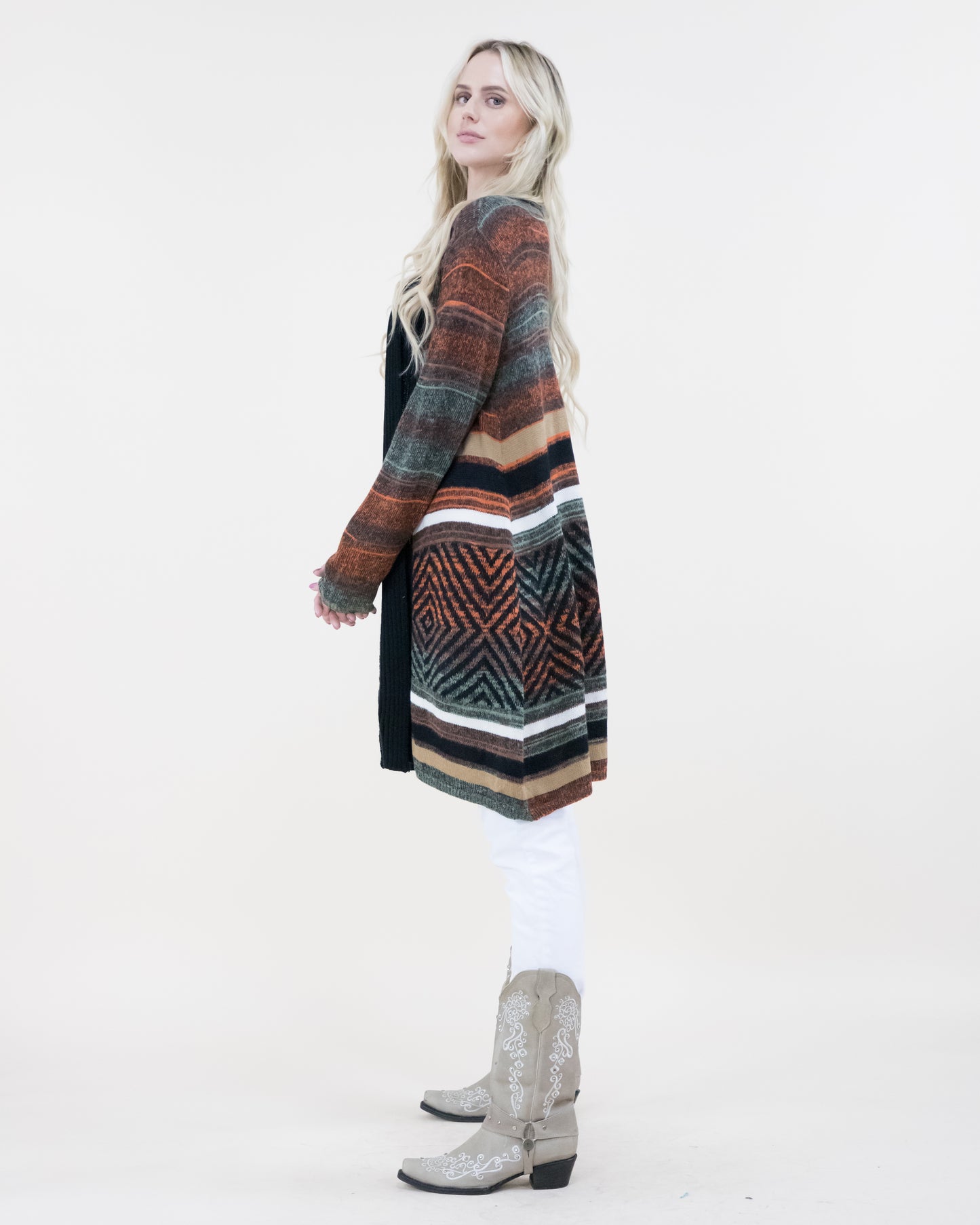 Multi-Color Stripe Geo Print Cardigan - (S/M, L/XL)