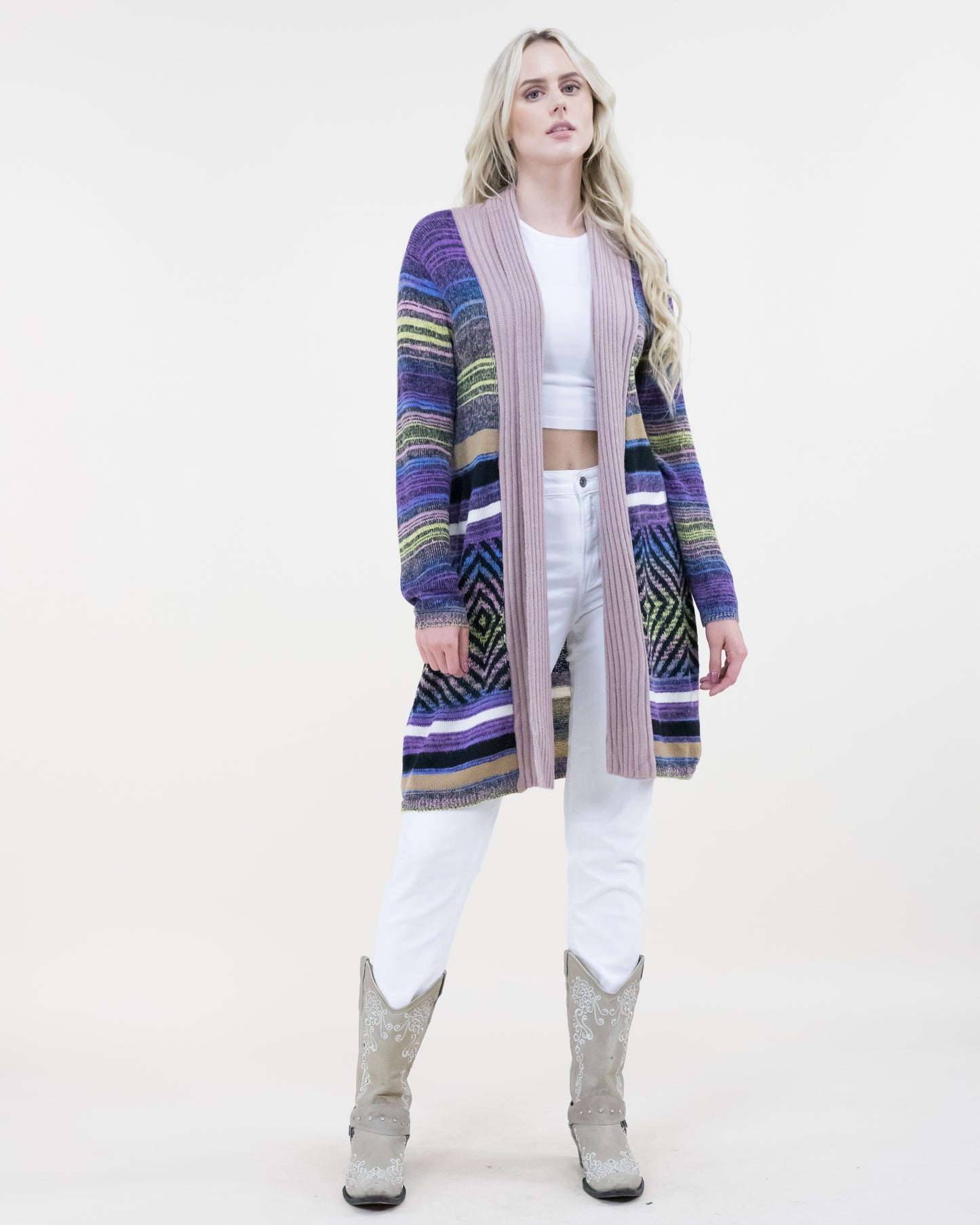 Multi-Color Stripe Geo Print Cardigan - (S/M, L/XL)