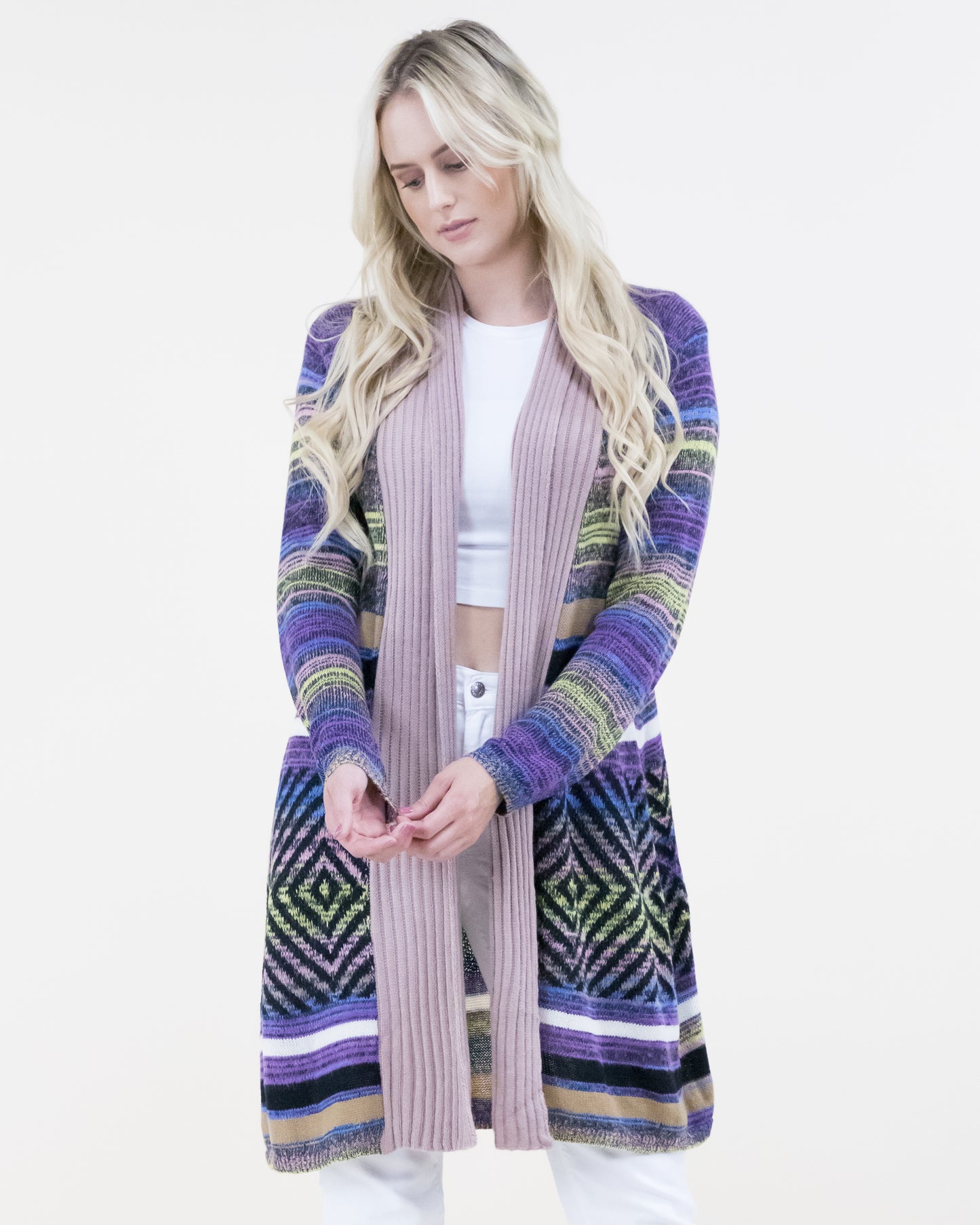 Multi-Color Stripe Geo Print Cardigan - (S/M, L/XL)