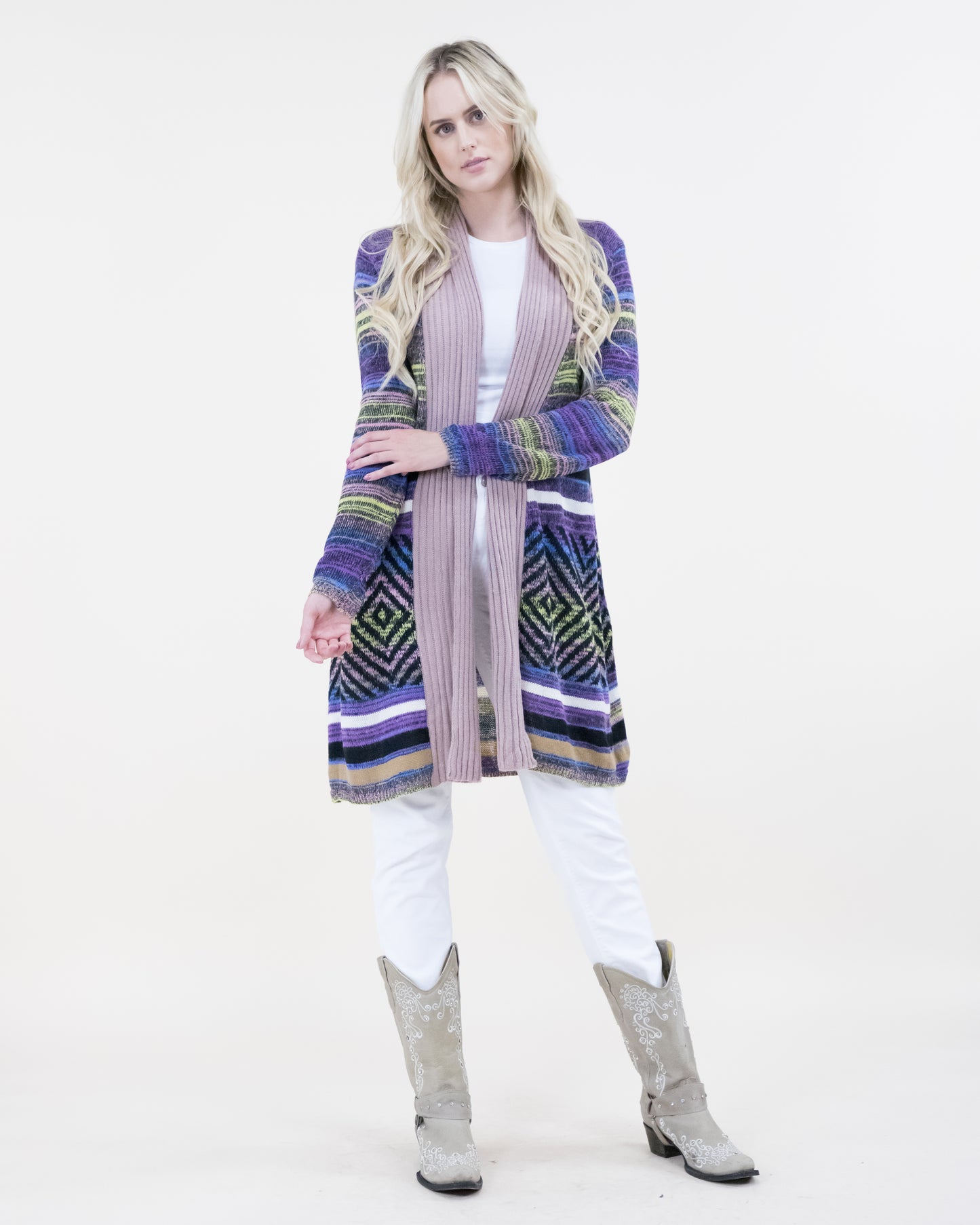 Multi-Color Stripe Geo Print Cardigan - (S/M, L/XL)