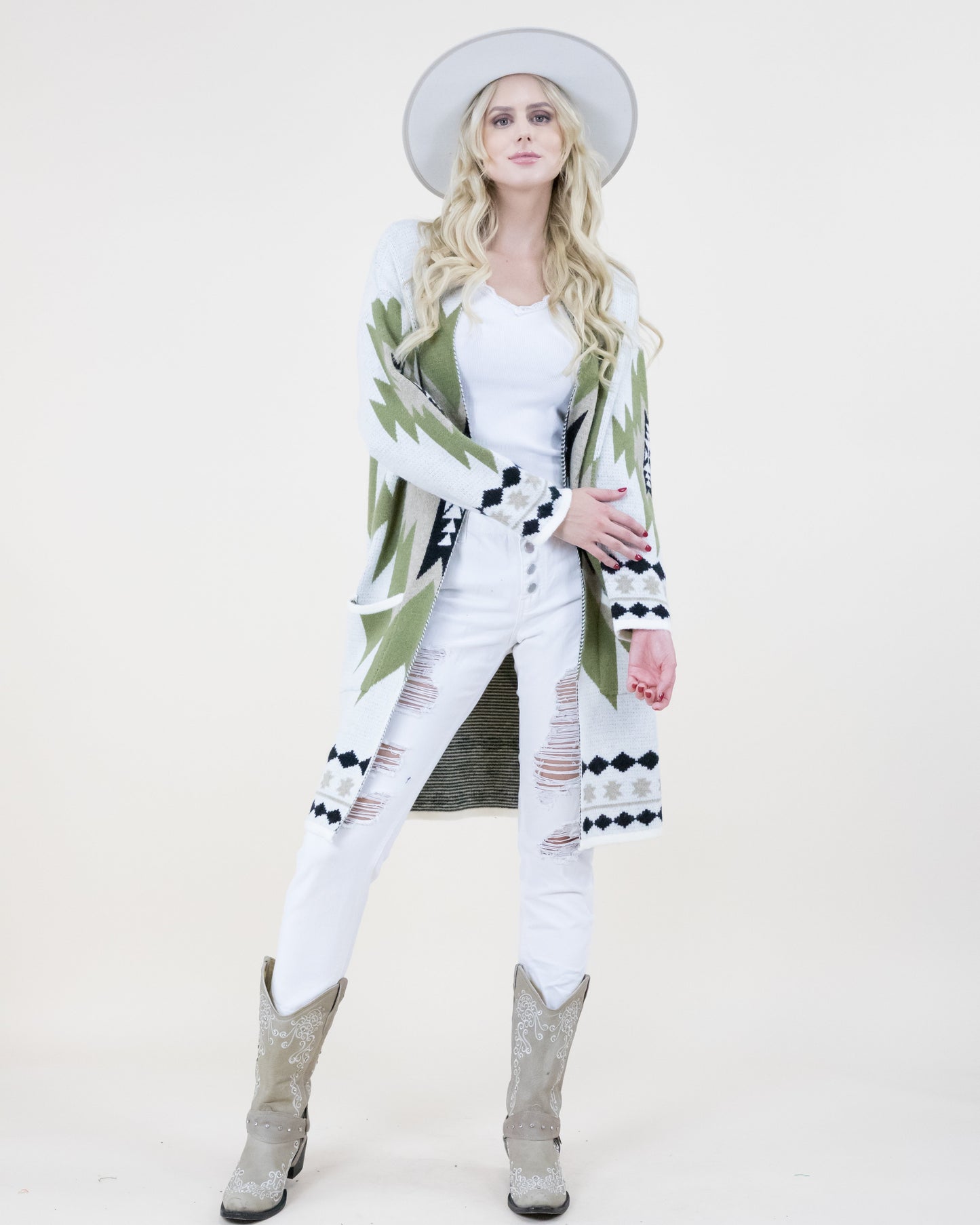 Tribal Geometric Print Long Cardigan