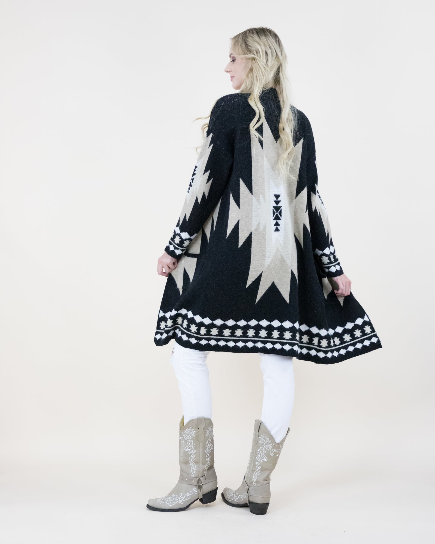 Tribal Geometric Print Long Cardigan