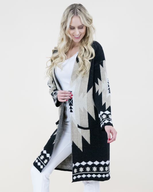 Tribal Geometric Print Long Cardigan