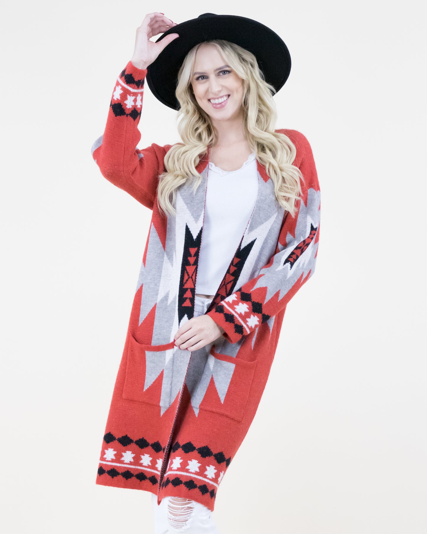 Tribal Geometric Print Long Cardigan