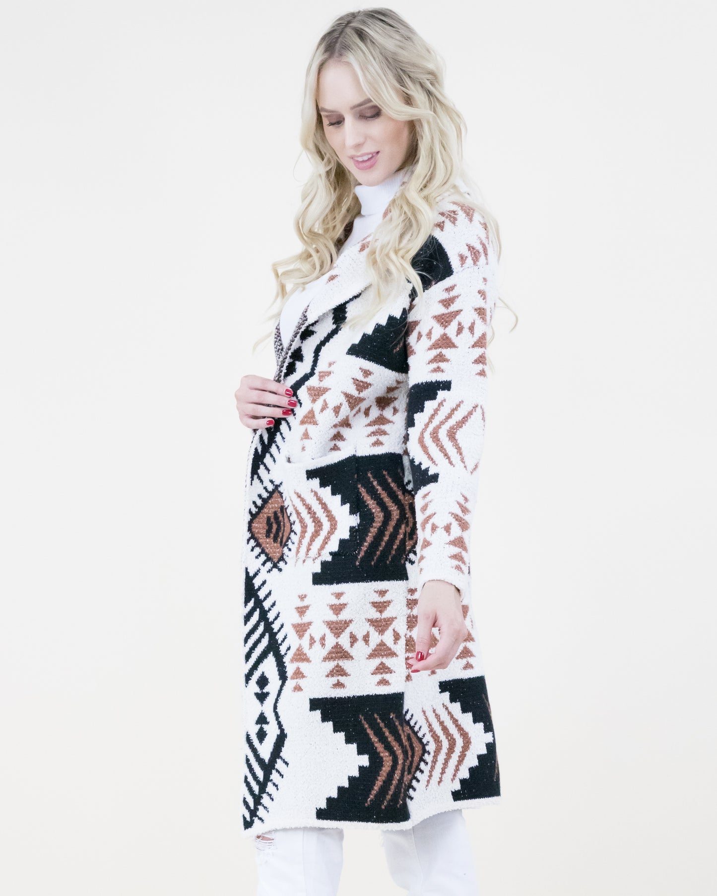 Overlap Neckline Tribal Print Cardigan