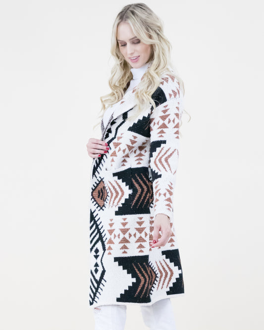 Overlap Neckline Tribal Print Cardigan