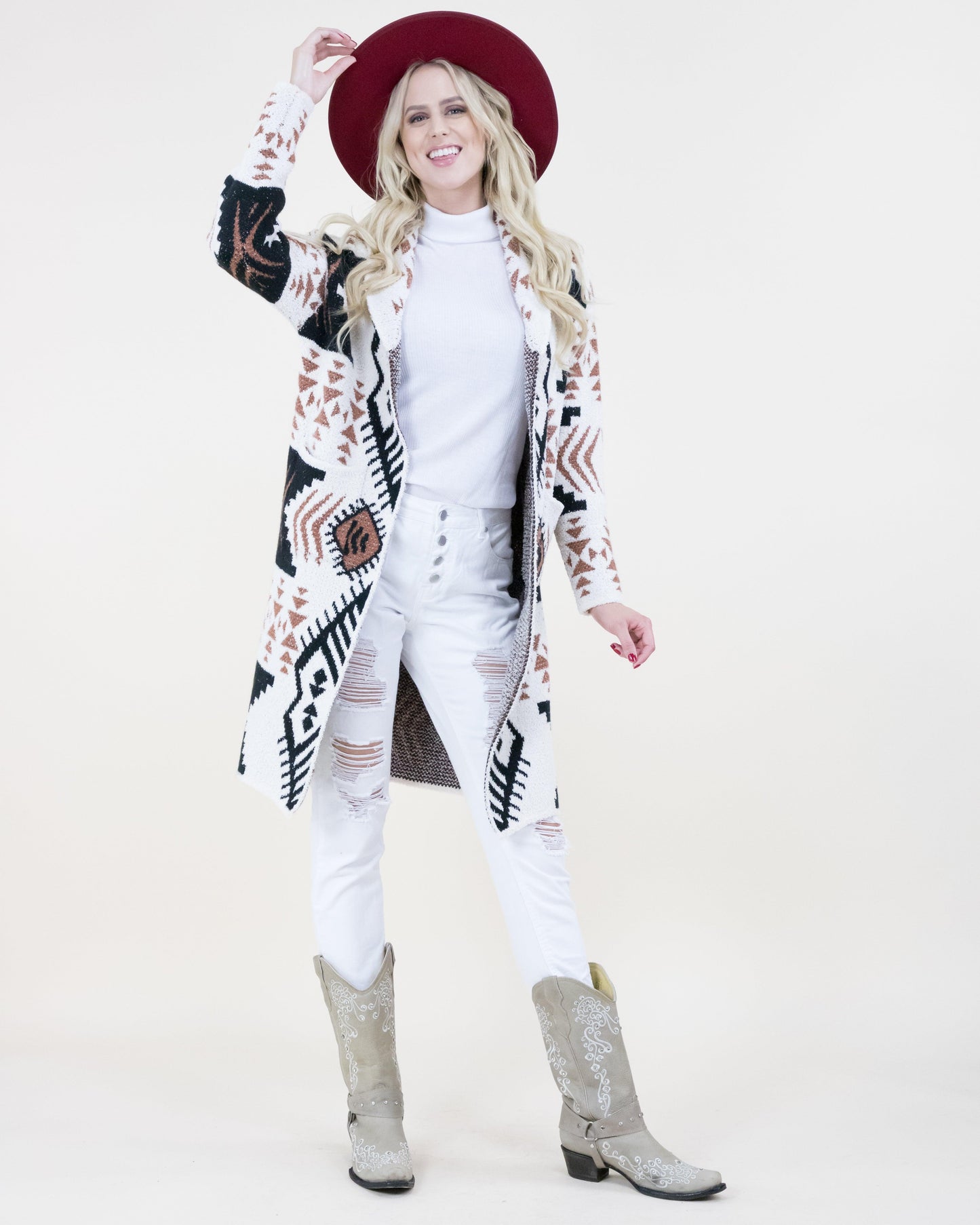 Overlap Neckline Tribal Print Cardigan