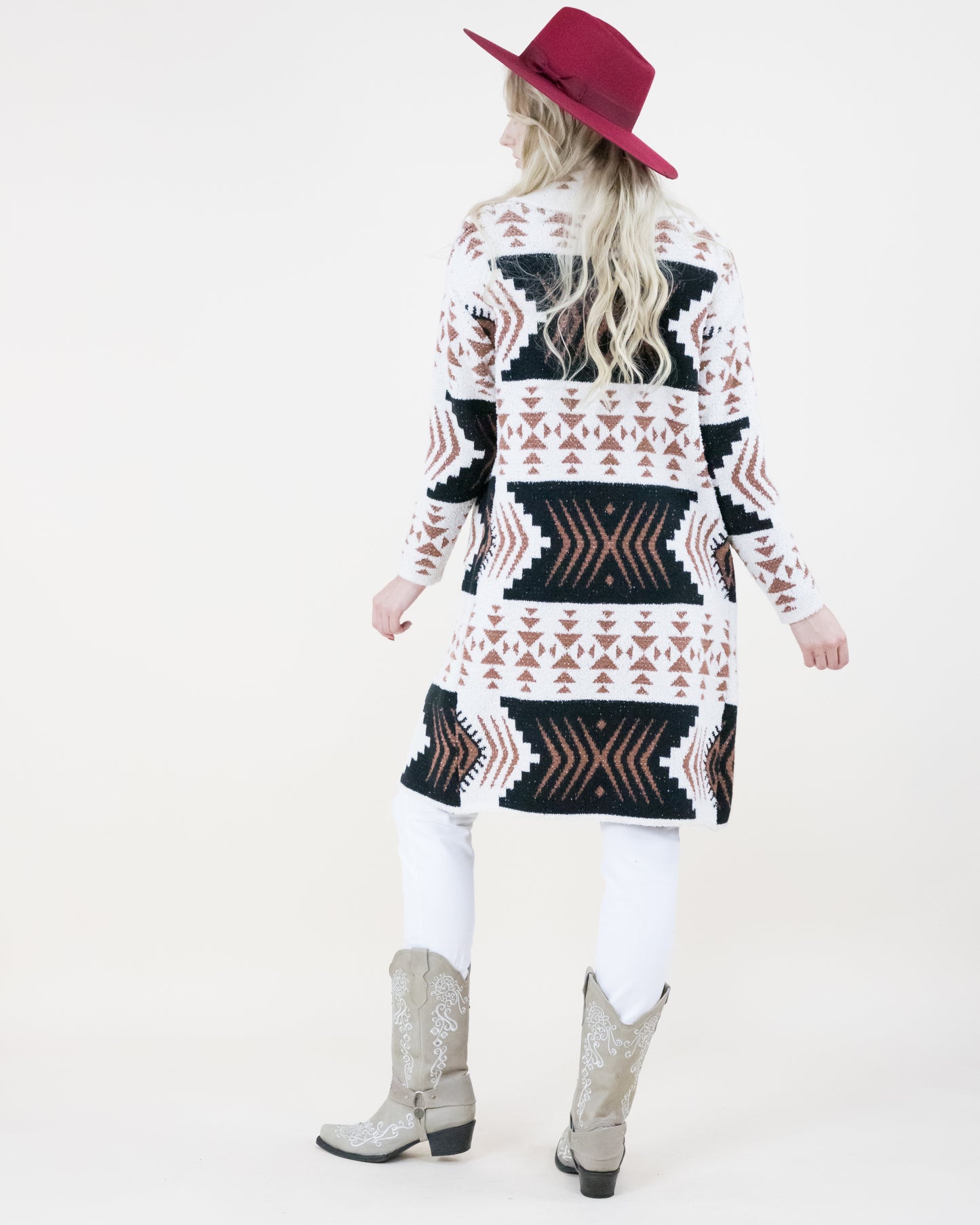 Overlap Neckline Tribal Print Cardigan