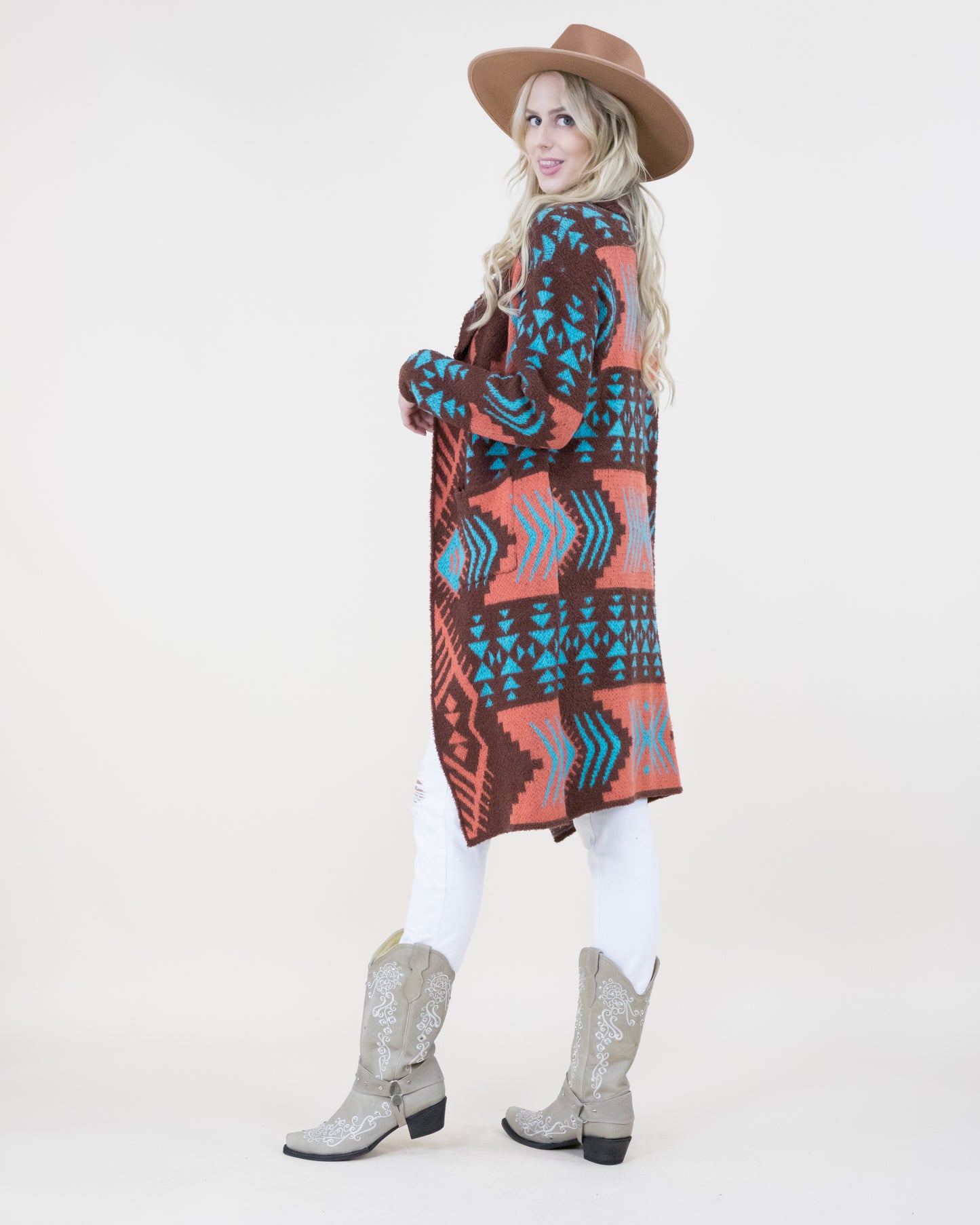Overlap Neckline Tribal Print Cardigan
