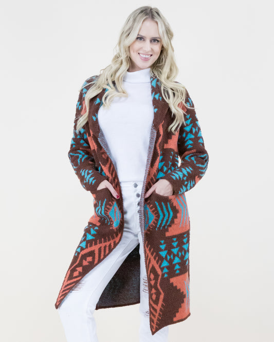 Overlap Neckline Tribal Print Cardigan