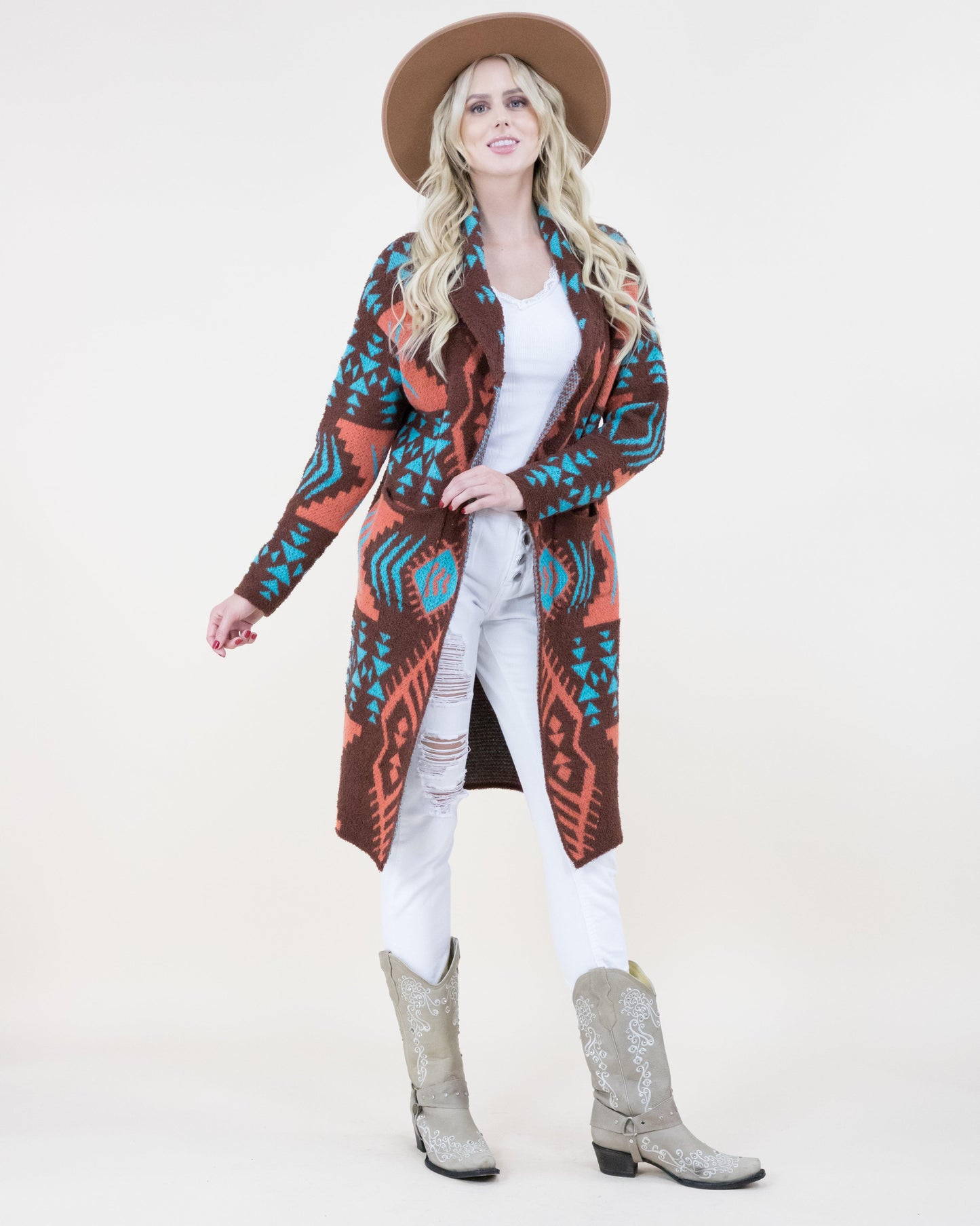 Overlap Neckline Tribal Print Cardigan