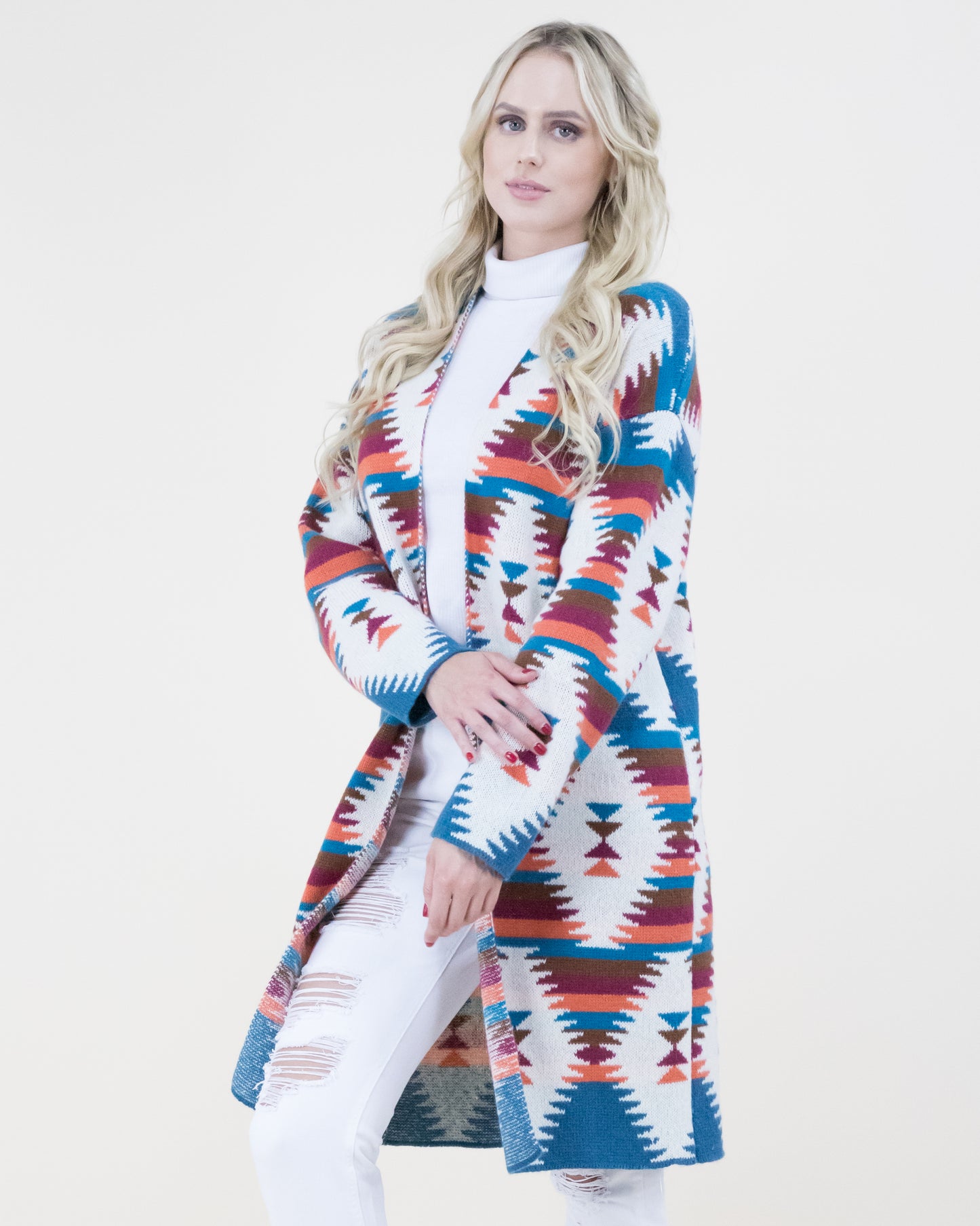 Diamond Pattern Aztec Print Cardigan