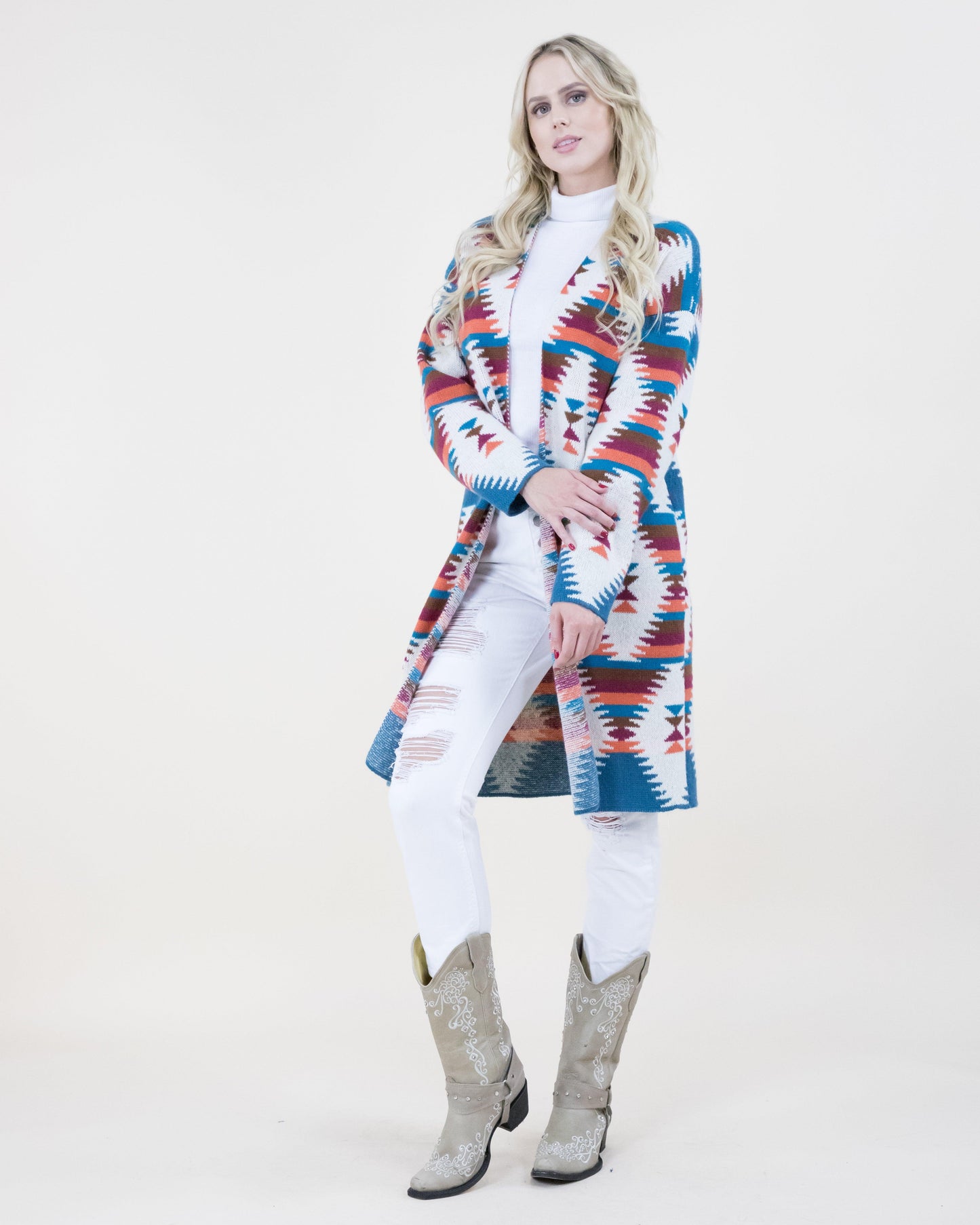 Diamond Pattern Aztec Print Cardigan