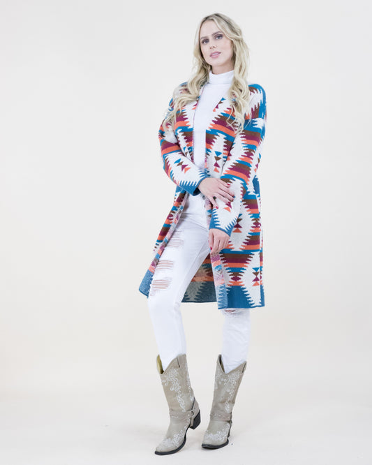 Diamond Pattern Aztec Print Cardigan