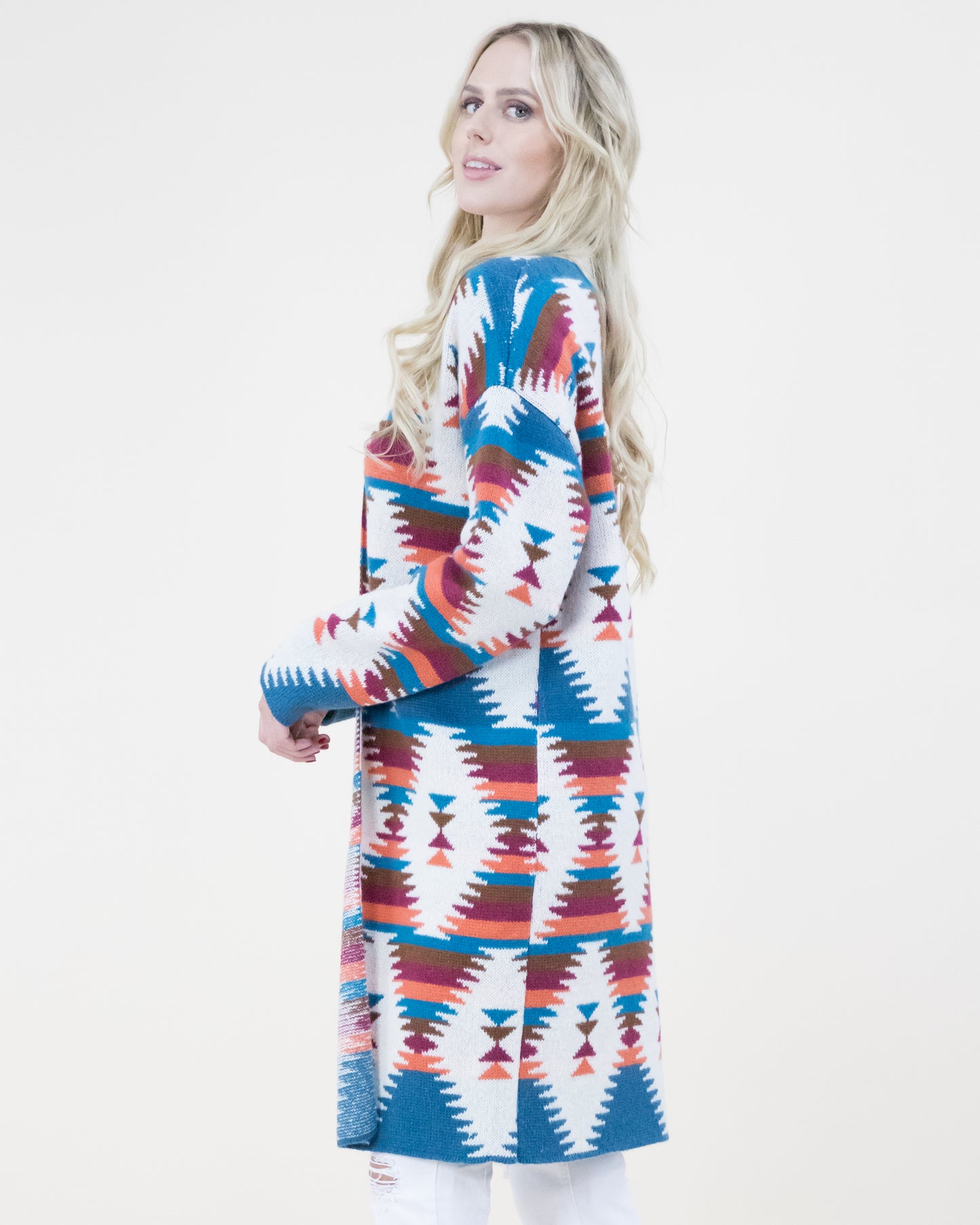 Diamond Pattern Aztec Print Cardigan