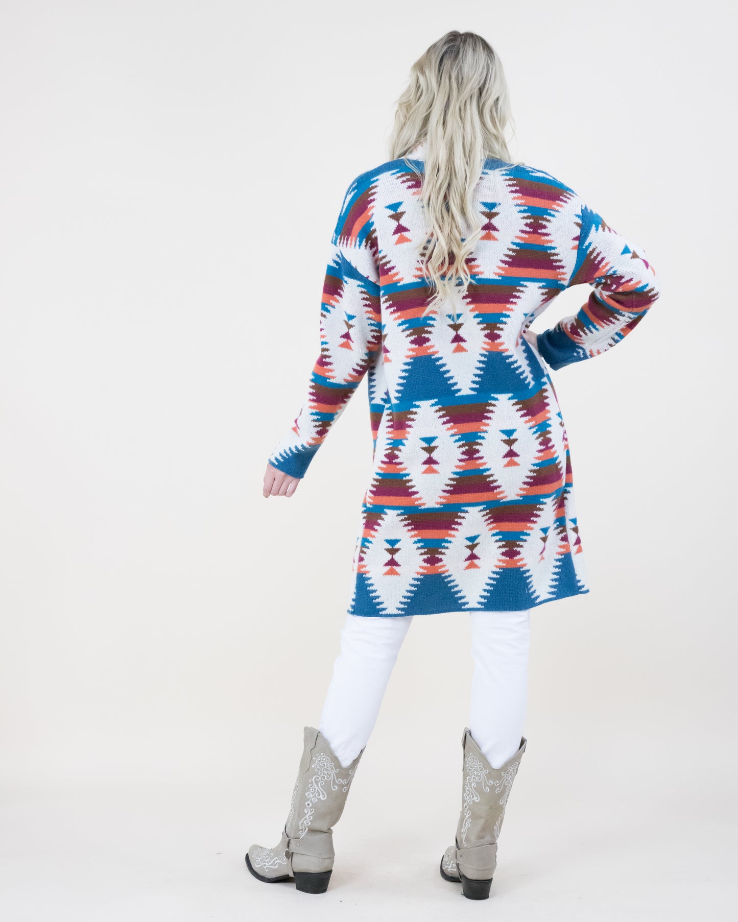Diamond Pattern Aztec Print Cardigan