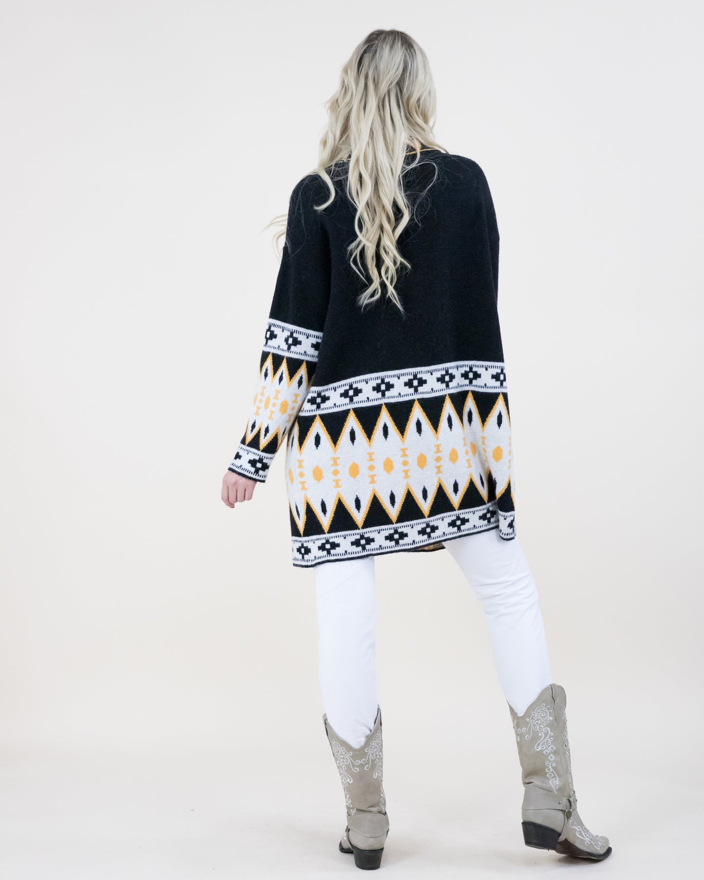 Geometric Trim Tribal Print Cardigan