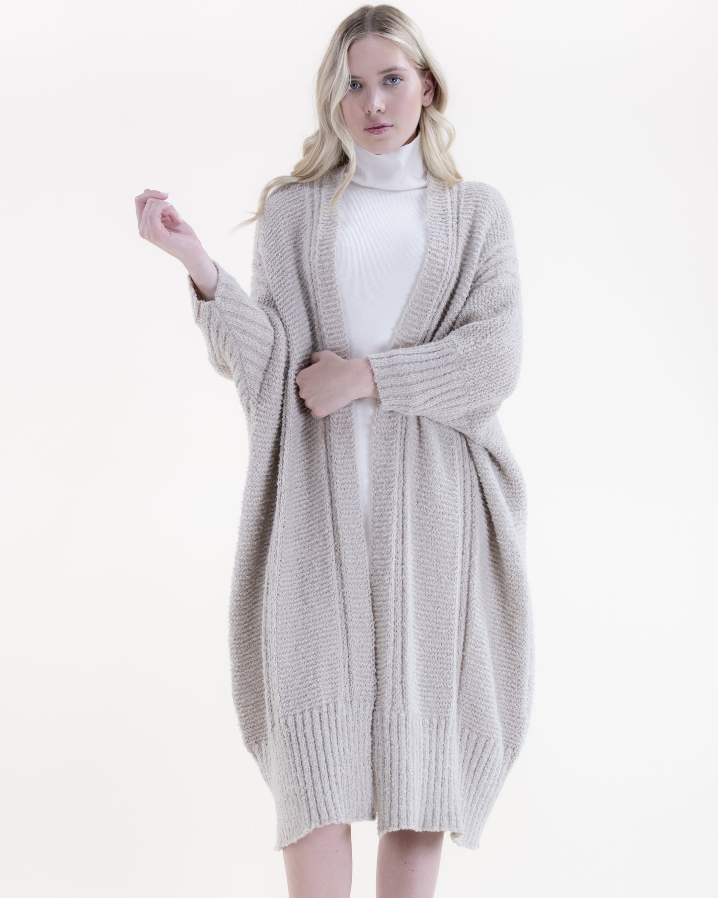 Perl Stitch Duster w/ Vertical Ribbed Stitch Details