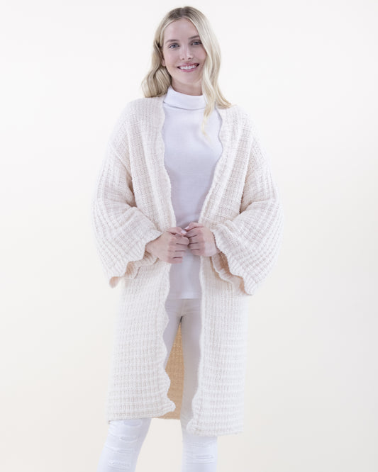 Tile Stitch Duster w/ Ribbed Scalloped Hems