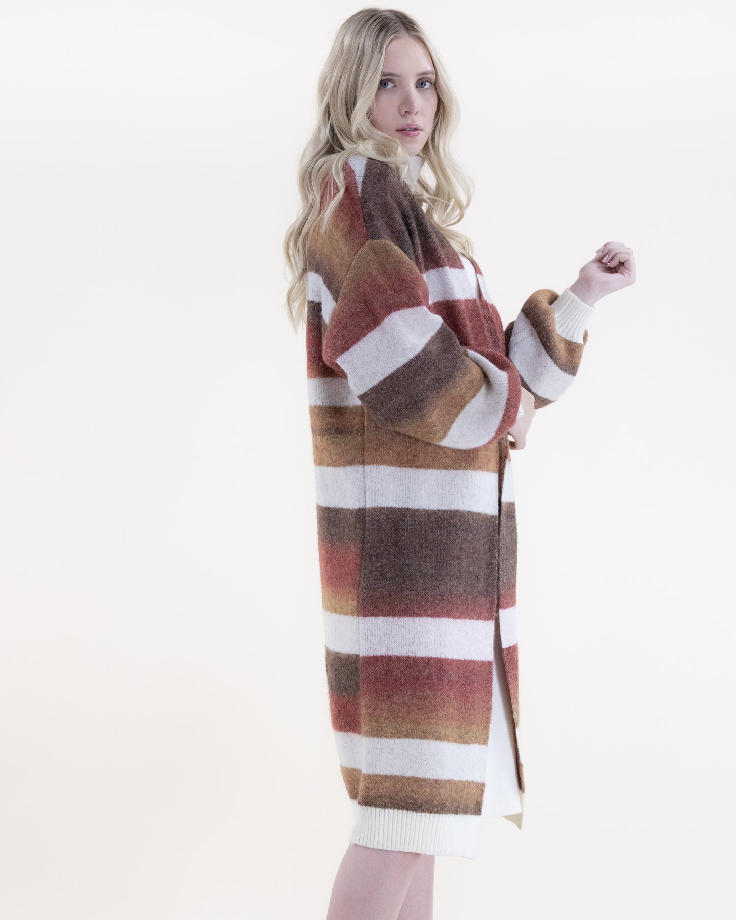 Earth Tone Ombre Lines Duster - BROWN