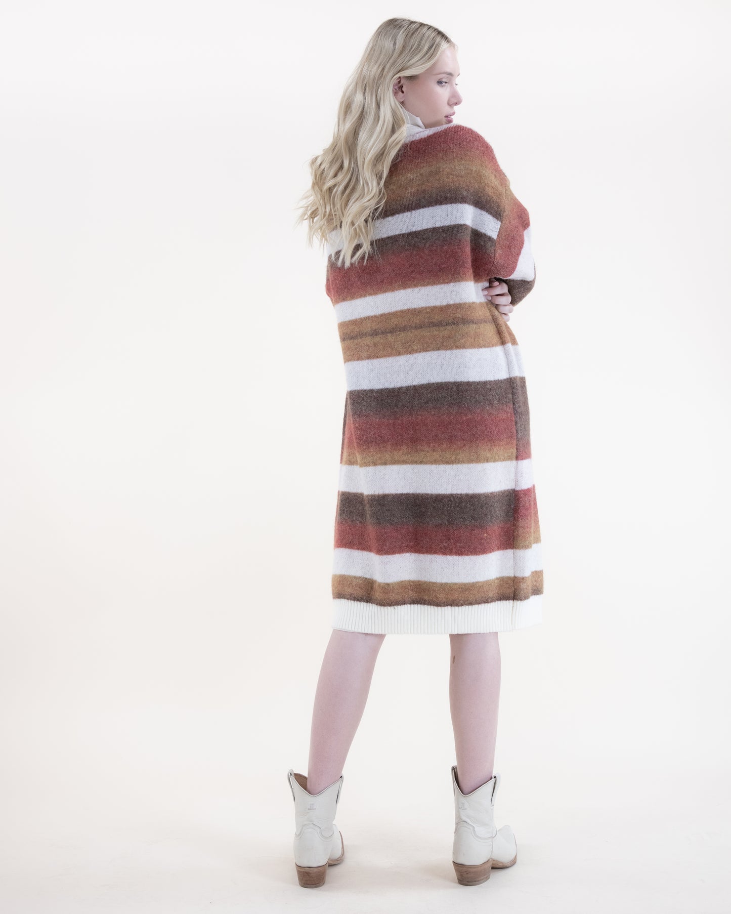 Earth Tone Ombre Lines Duster - BROWN