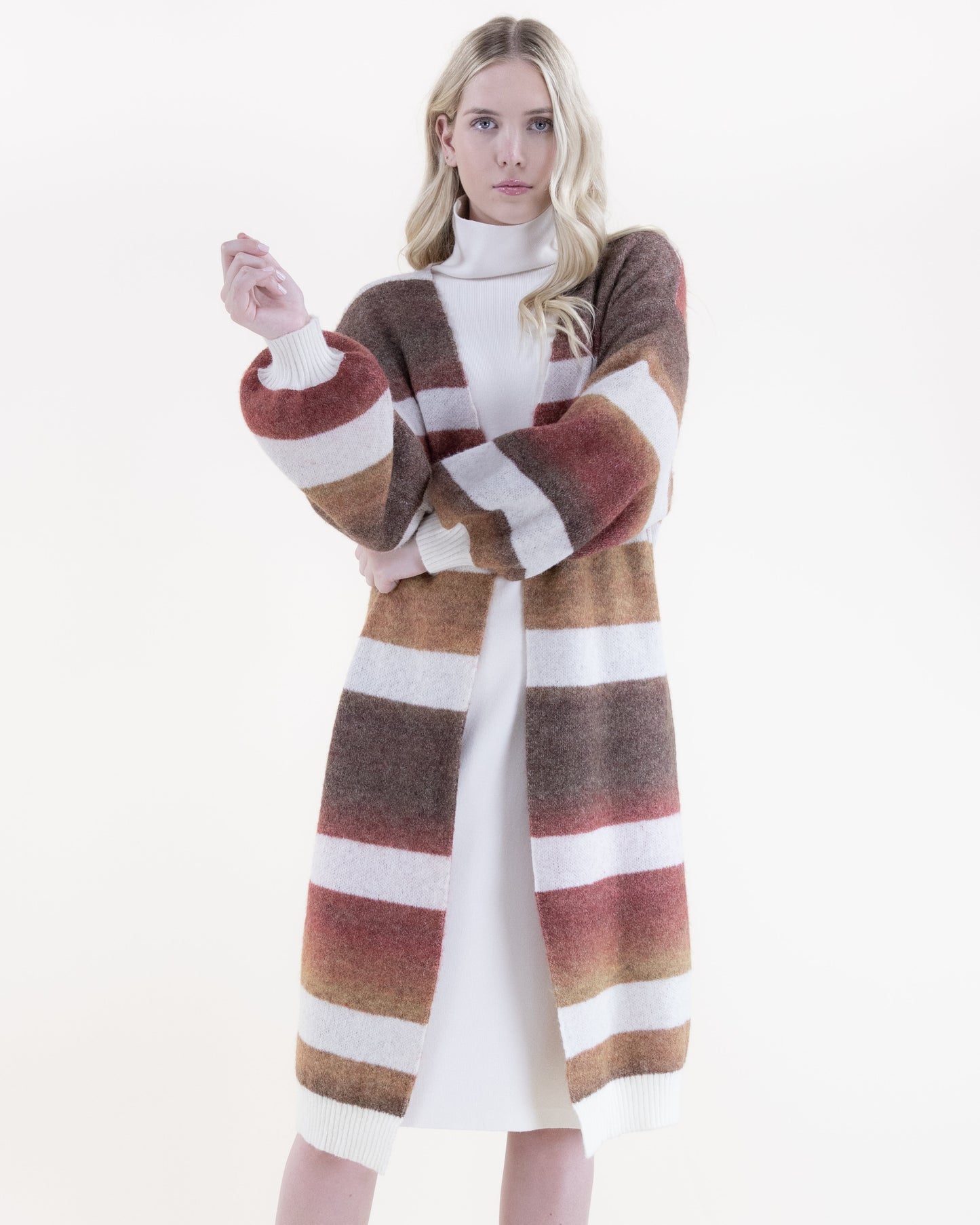 Earth Tone Ombre Lines Duster - BROWN