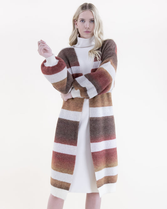 Earth Tone Ombre Lines Duster - BROWN