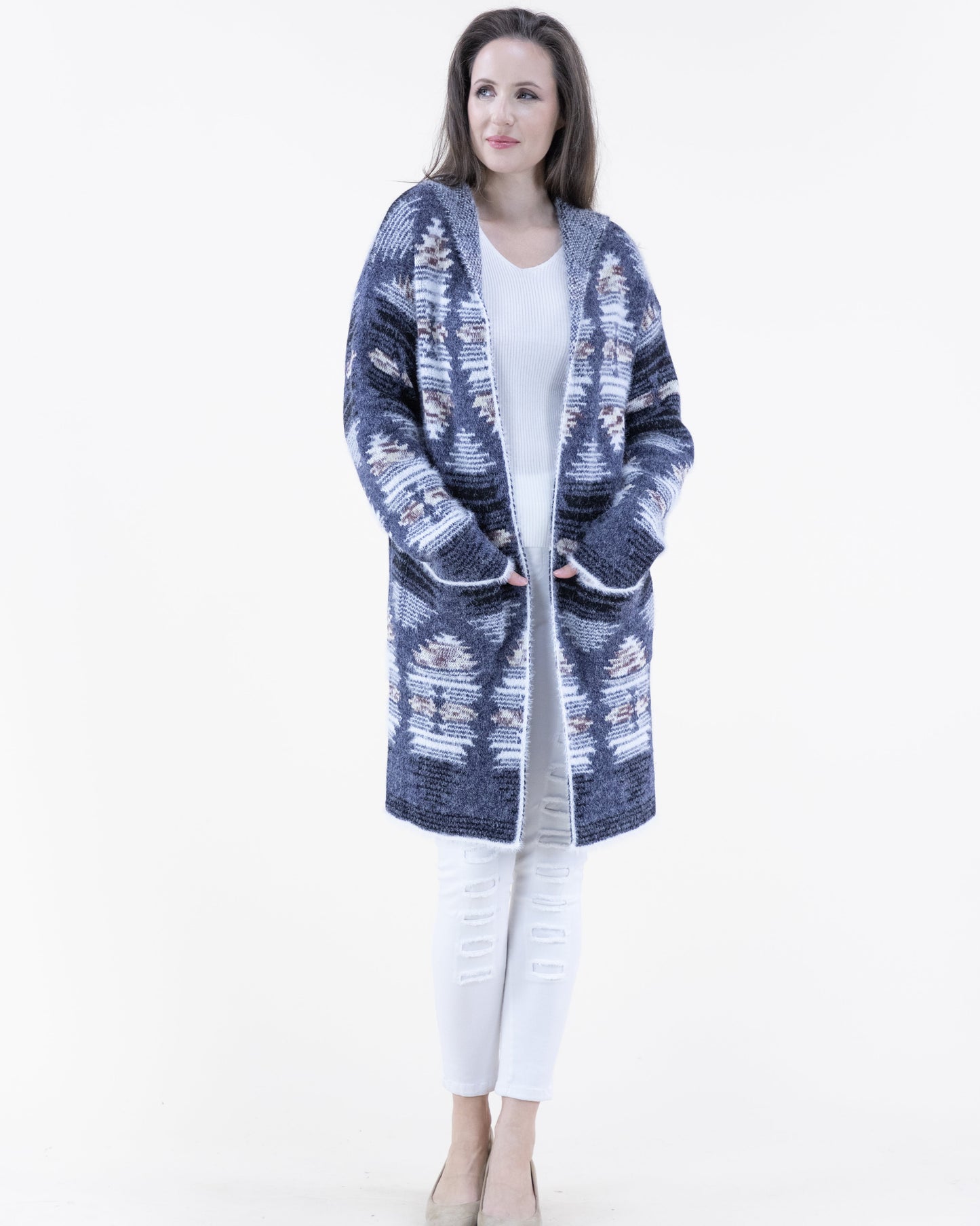 Casual Native Print Eyelash Duster Cardigan