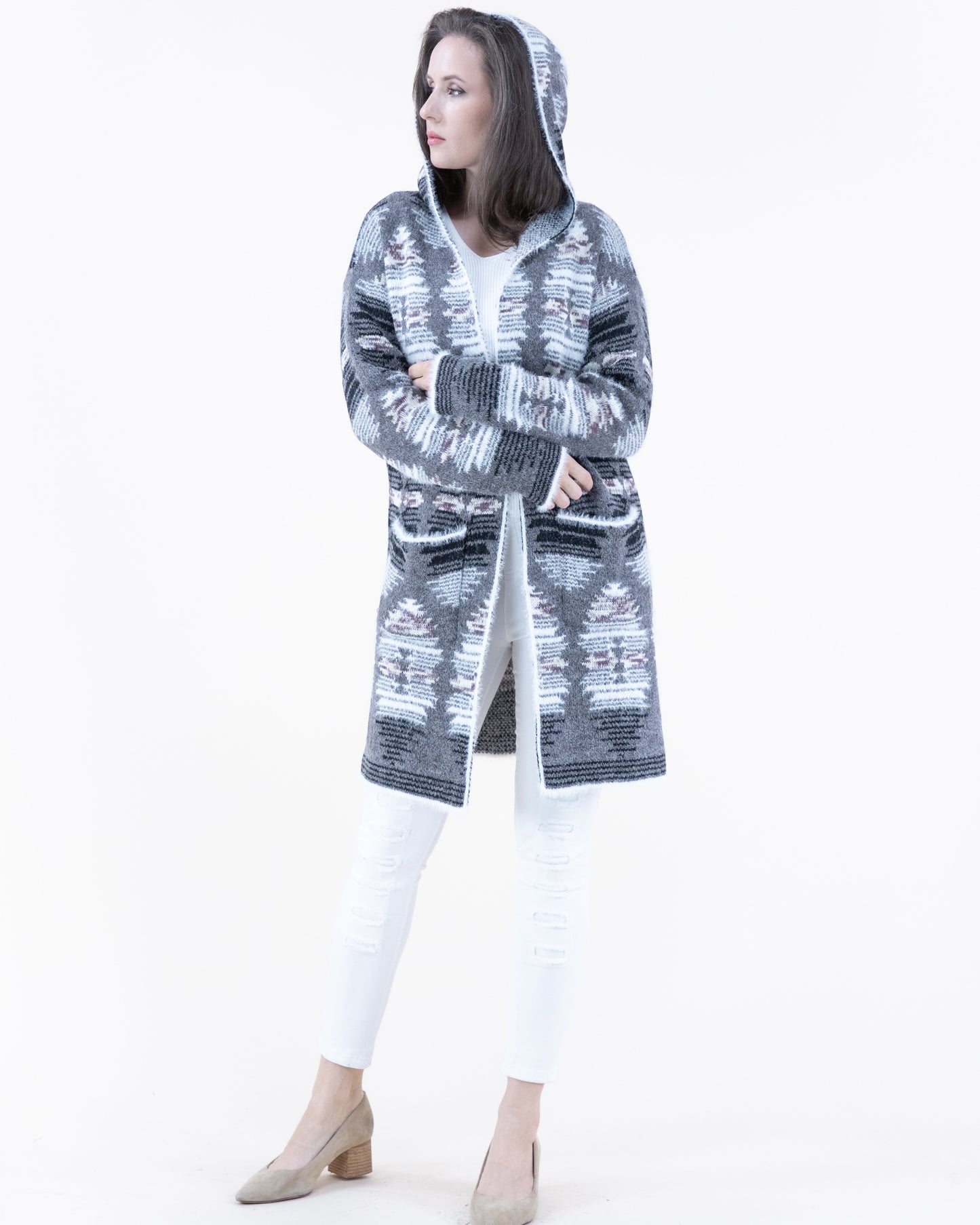 Casual Native Print Eyelash Duster Cardigan