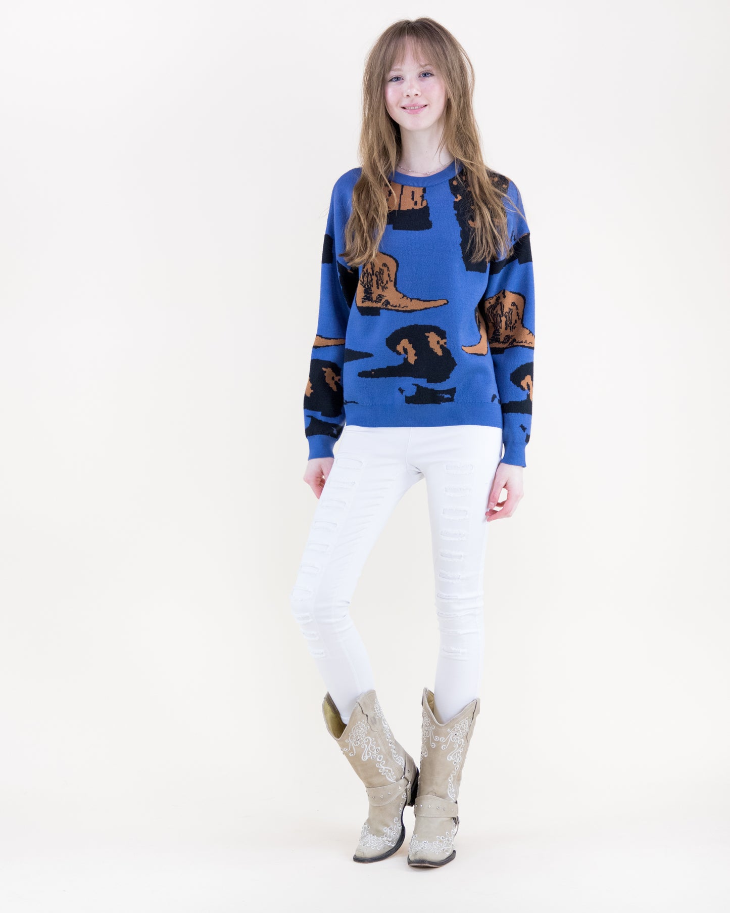 Western Boots Pullover Sweater
