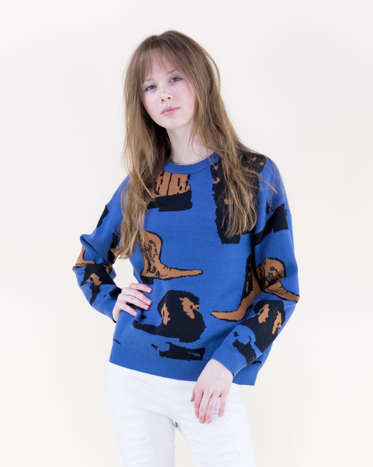 Western Boots Pullover Sweater