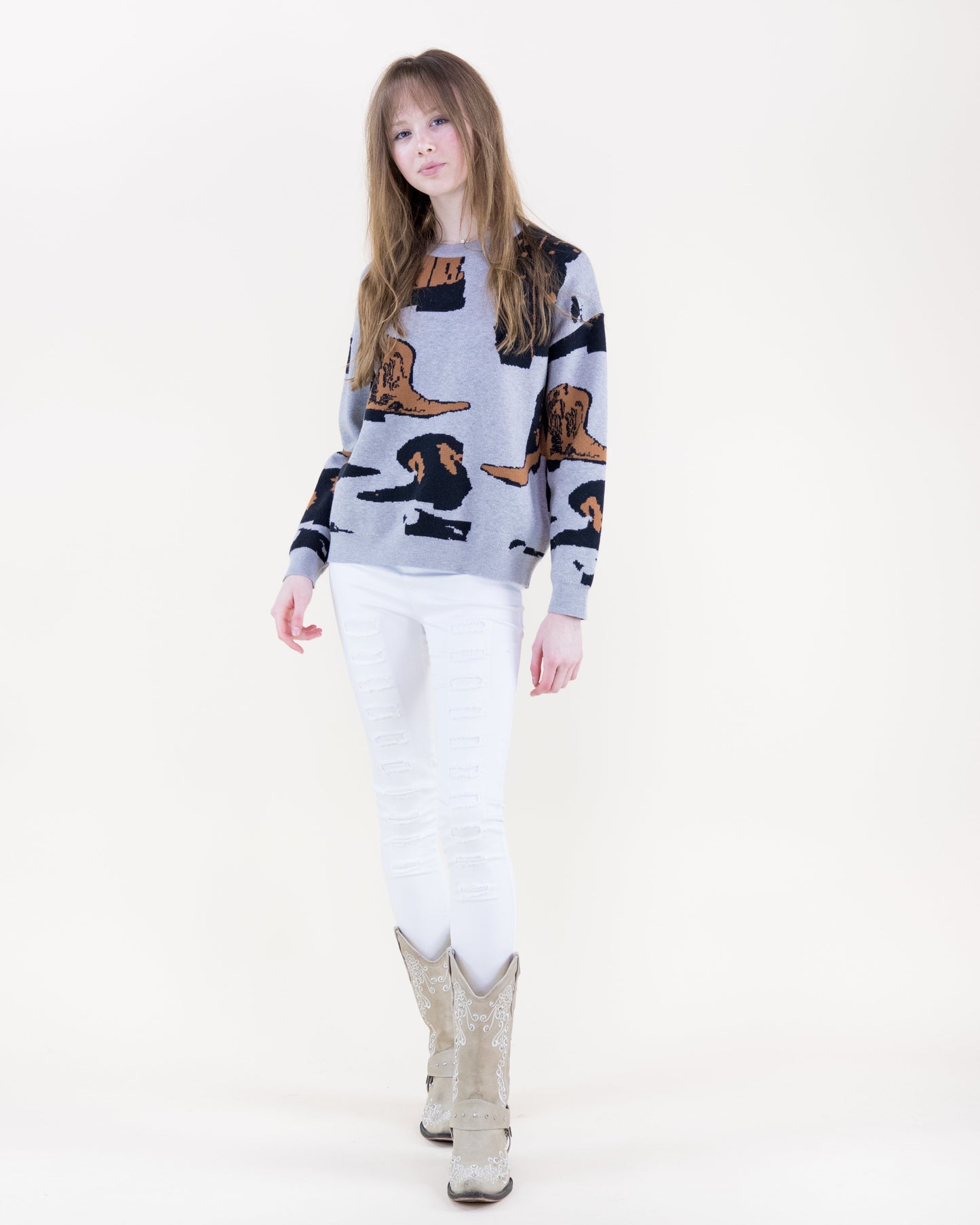 Western Boots Pullover Sweater