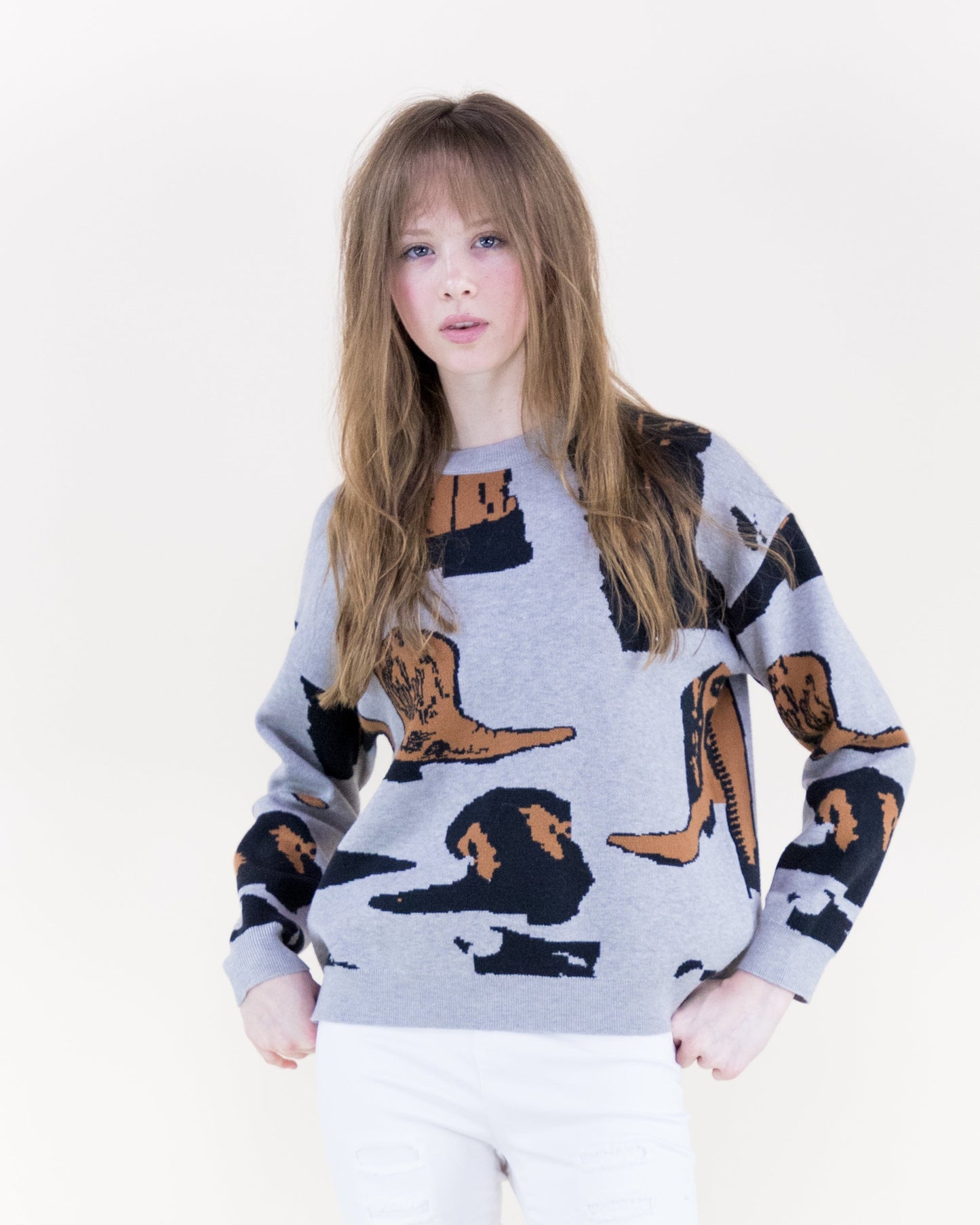 Western Boots Pullover Sweater