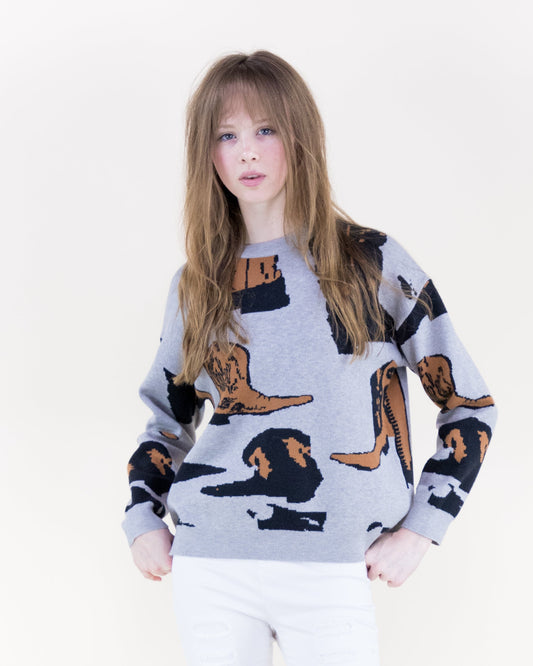 Western Boots Pullover Sweater