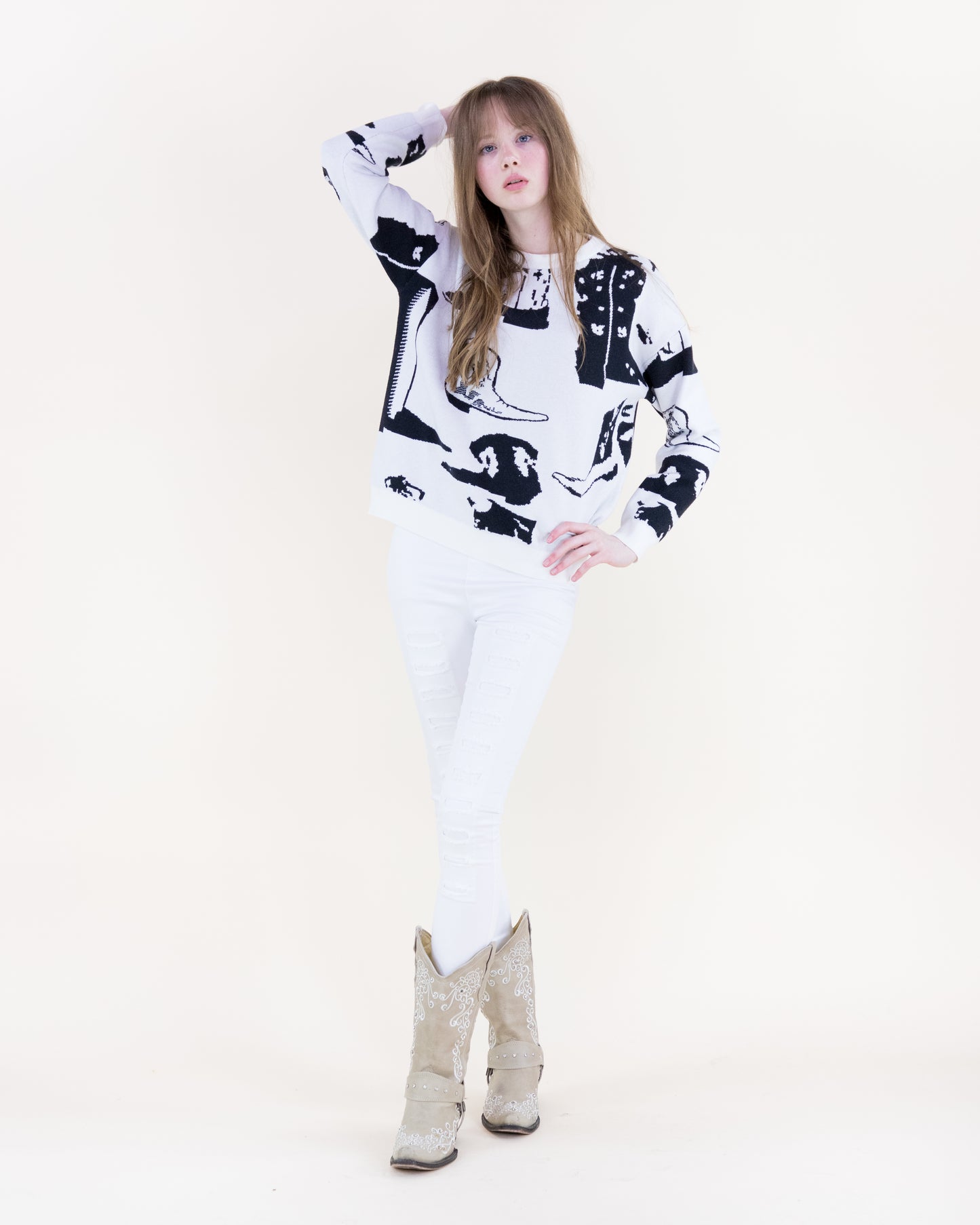 Western Boots Pullover Sweater