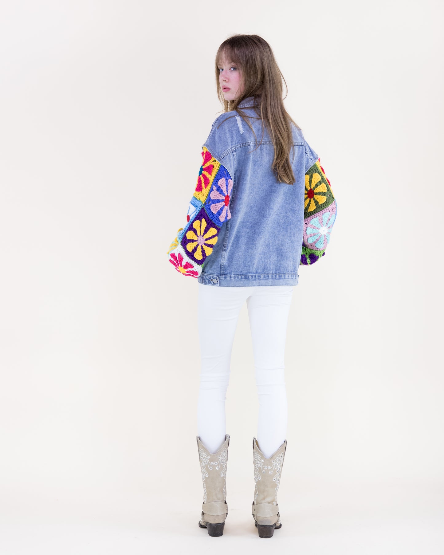 Groovy Handmade Daisy Sleeves Denim Jacket