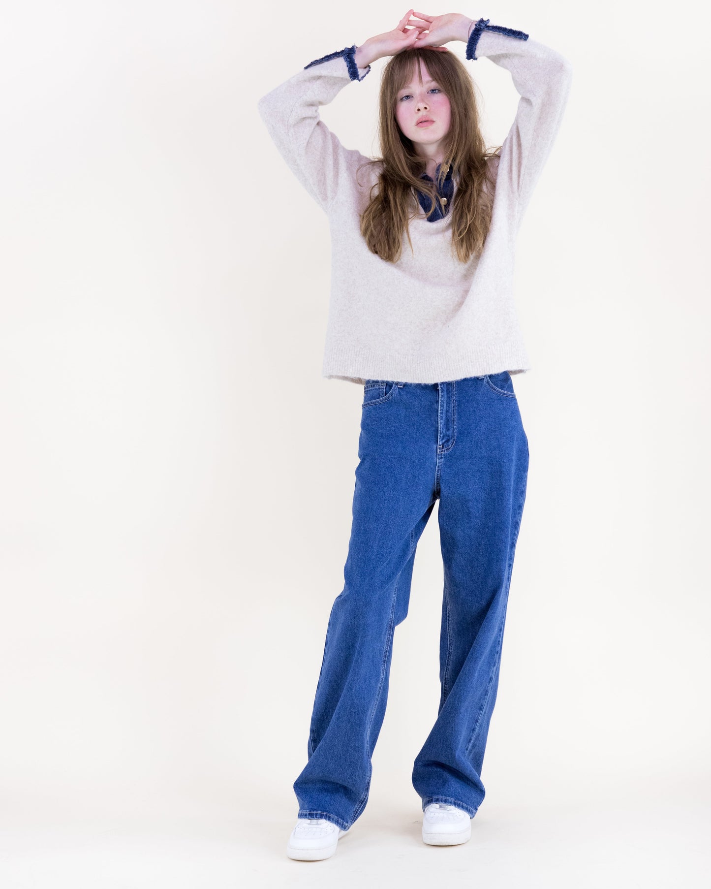 Denim Trim Comfy Boyfriend Sweater
