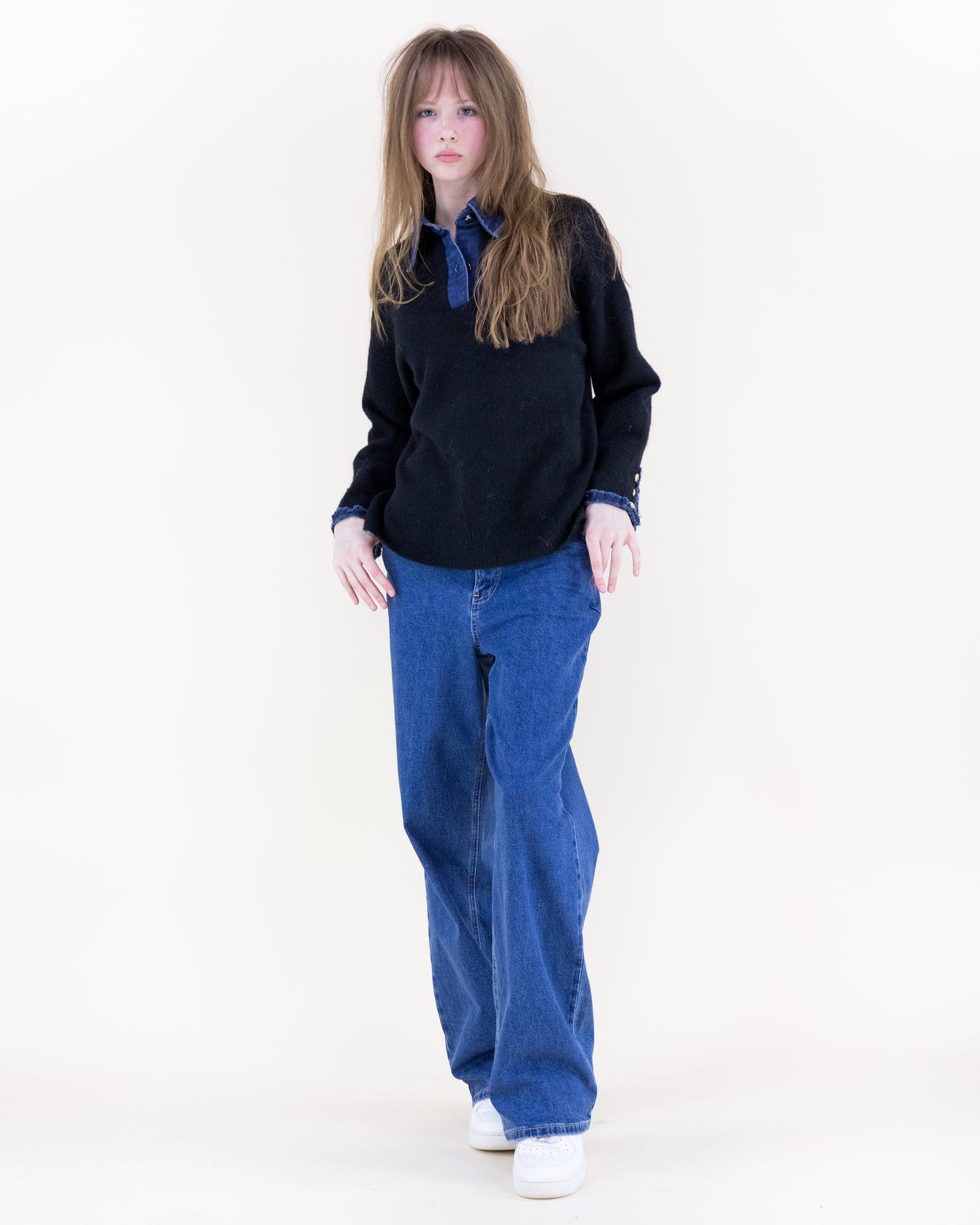 Denim Trim Comfy Boyfriend Sweater