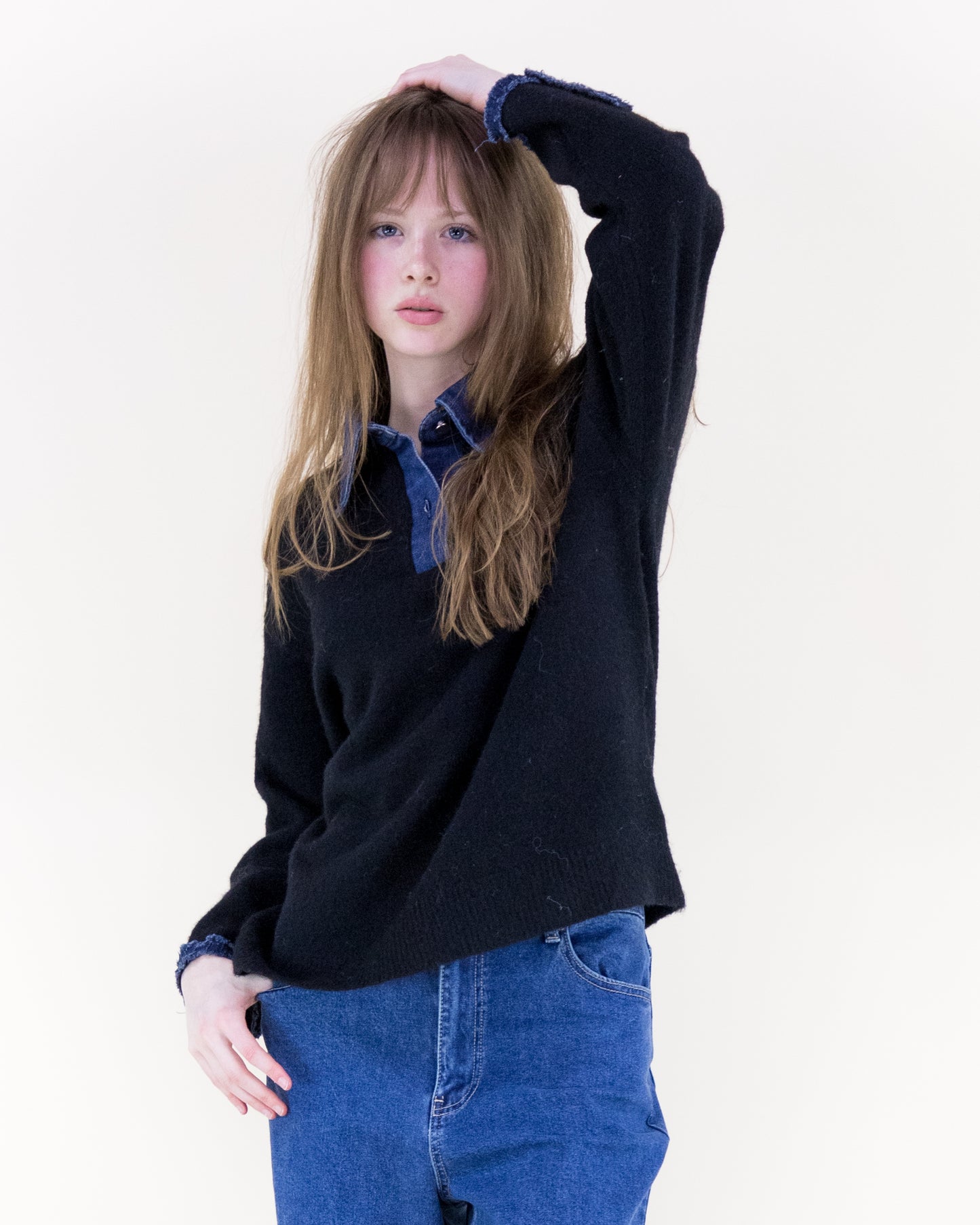 Denim Trim Comfy Boyfriend Sweater