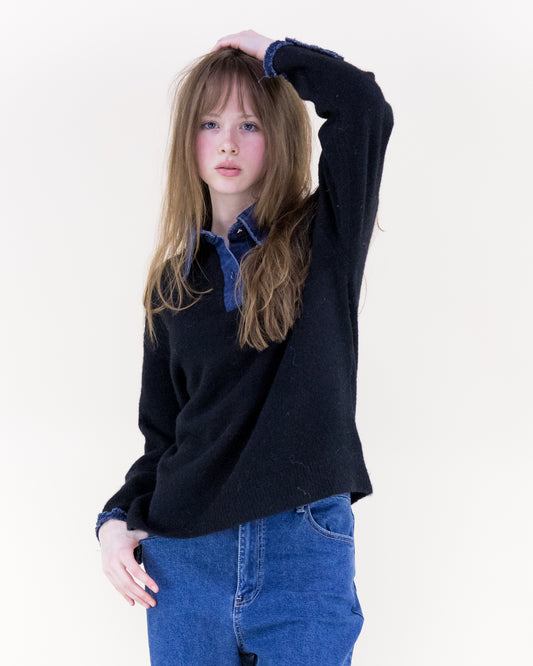 Denim Trim Comfy Boyfriend Sweater
