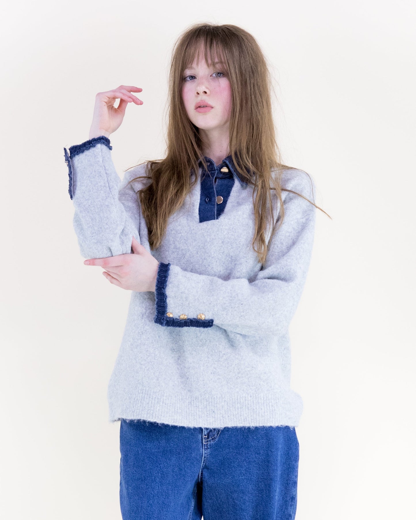 Denim Trim Comfy Boyfriend Sweater