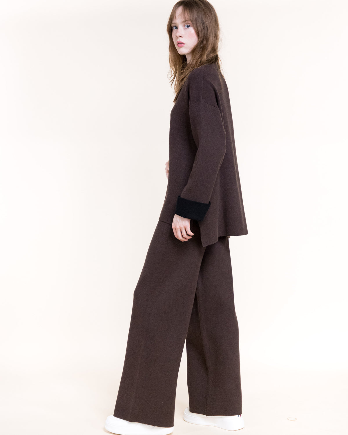 Atelier Button Detail Contrast Cuff Lounge Pullover Sweater