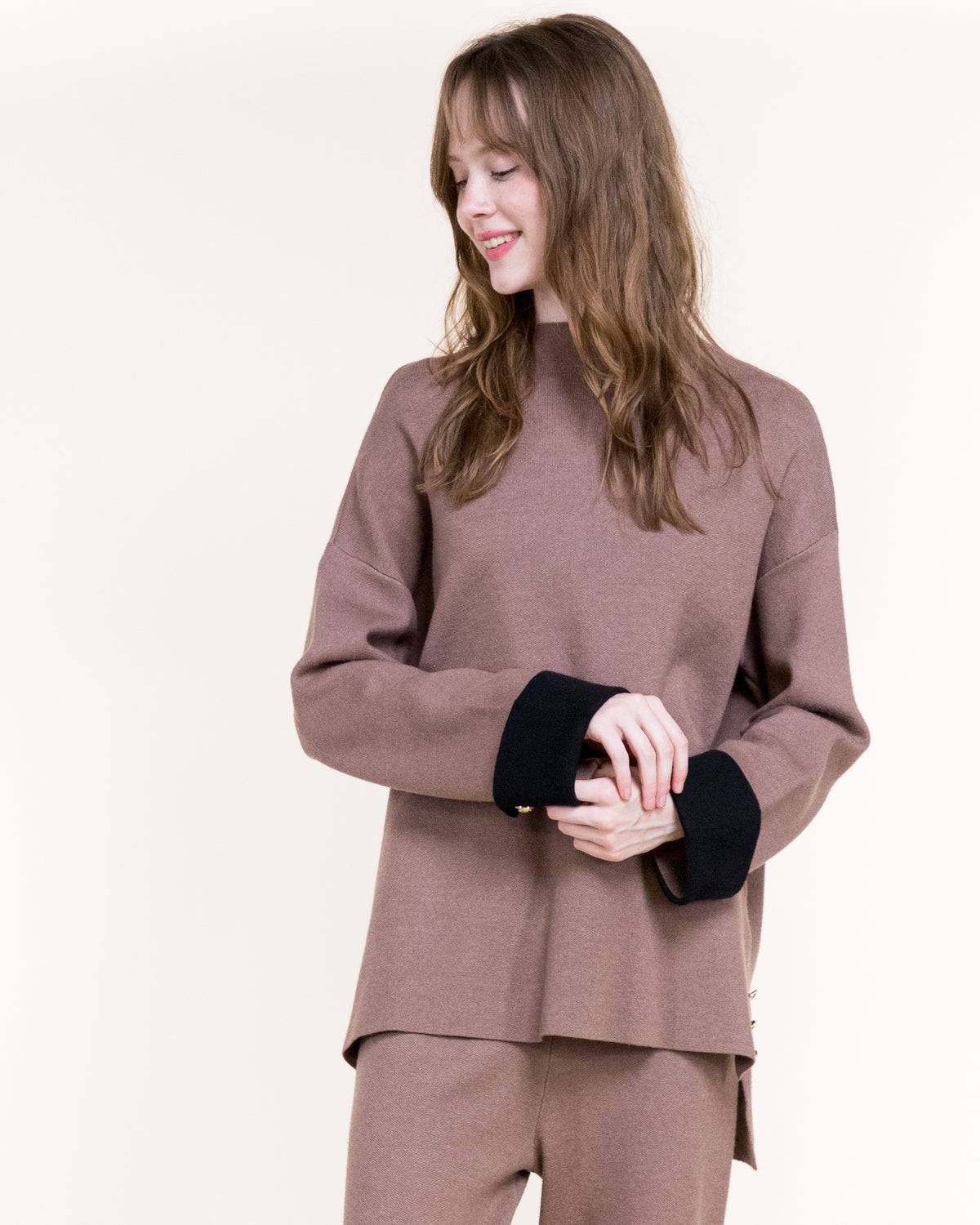 Atelier Button Detail Contrast Cuff Lounge Pullover Sweater
