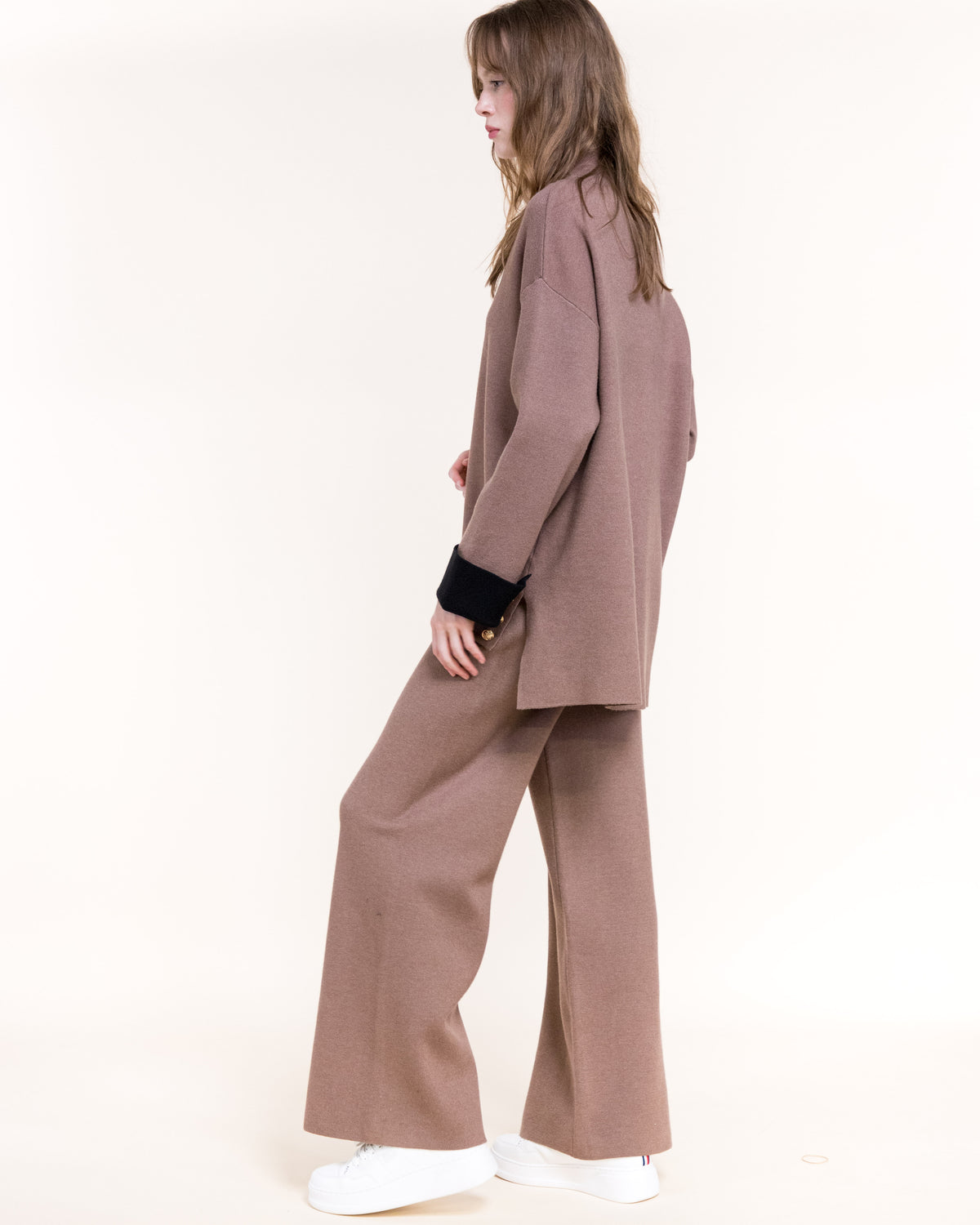 Atelier Button Detail Contrast Cuff Lounge Pullover Sweater